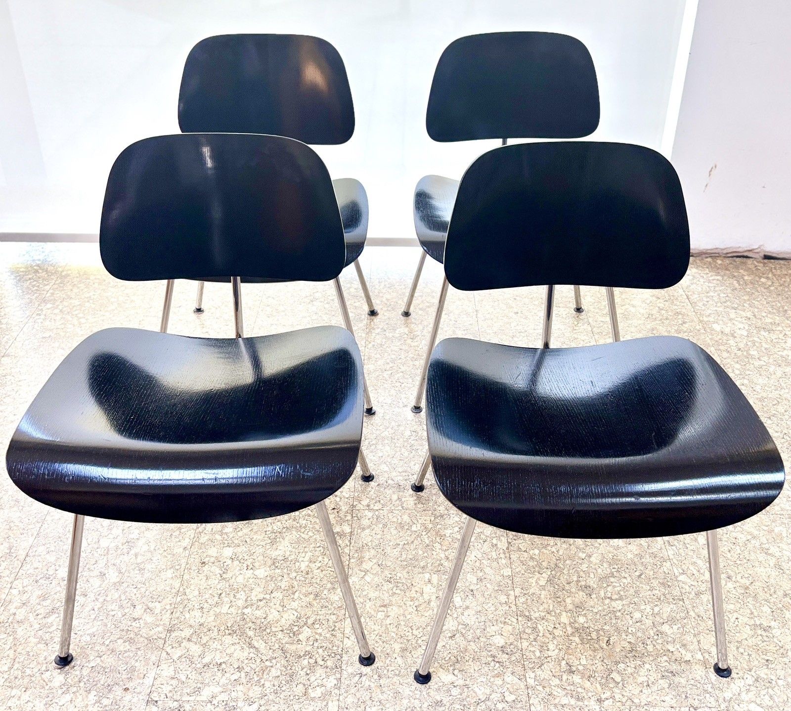 Vintage Mid Century Dcm Black Plywood Dining 4 X Chairs/ Herman Miller Retro photo furniture
