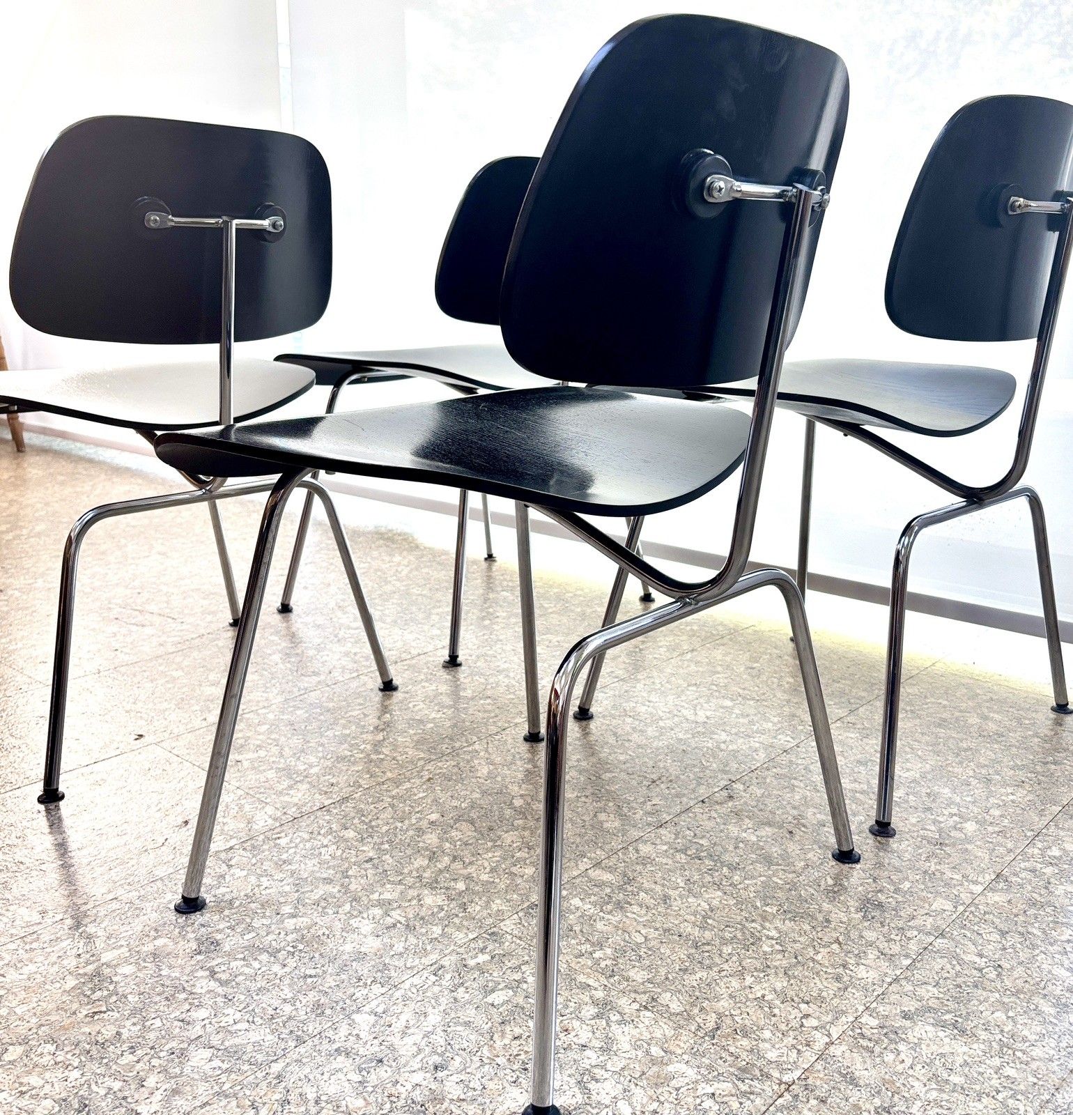 Vintage Mid Century Dcm Black Plywood Dining 4 X Chairs/ Herman Miller Retro photo vintage