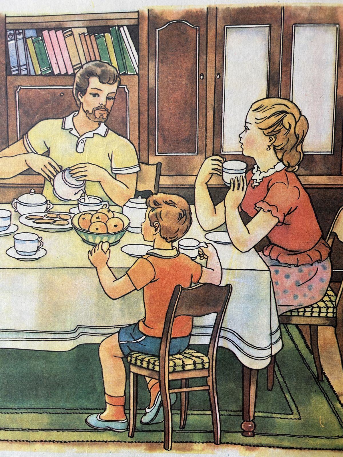 1983 Rare Original Ukrainian Vintage Double Sided Nursery Alphabet Poster: Nature, Kids, Bees & Family Tea photo buy