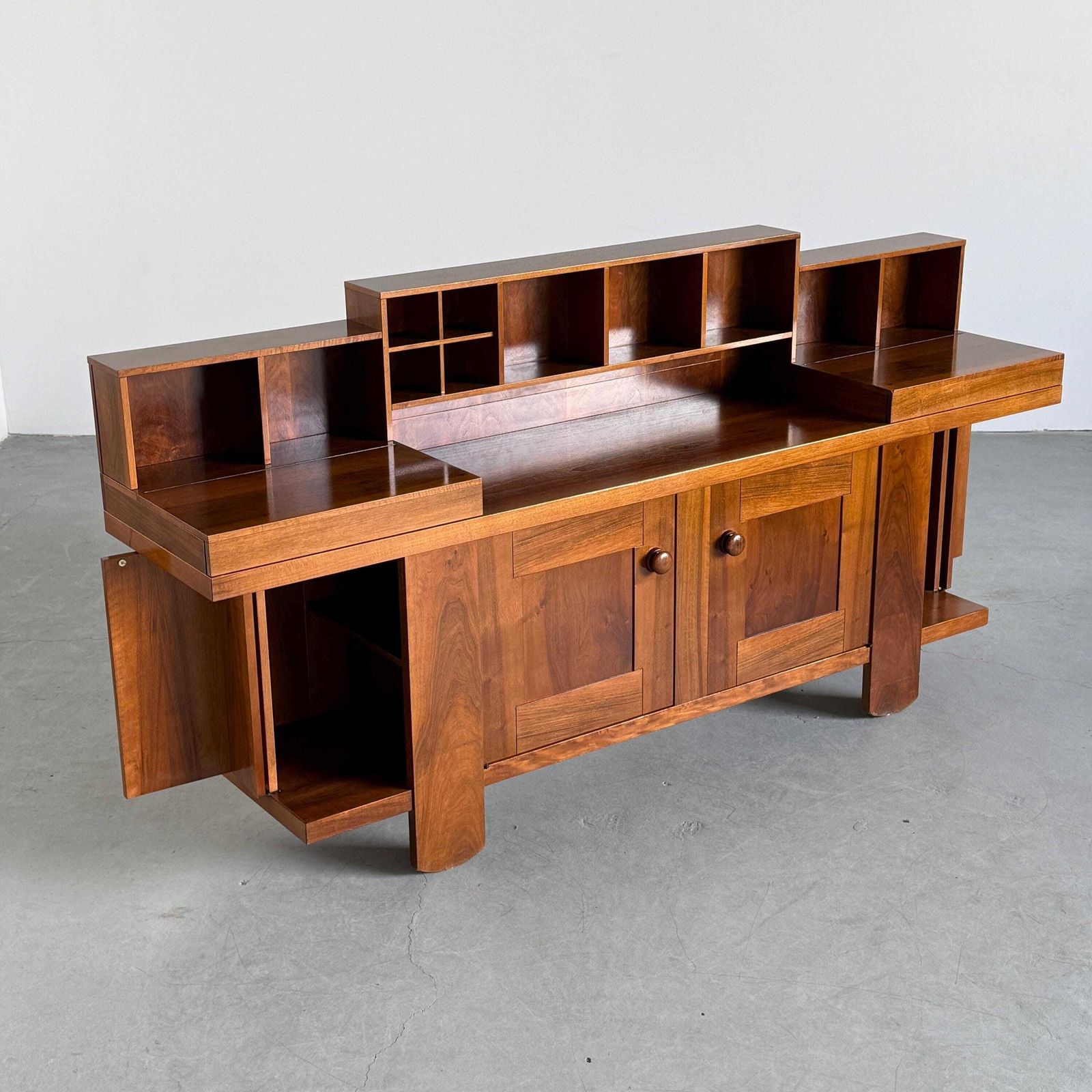 Large Vintage Geometric Sideboard In Walnut By Silvio Coppola For Bernini, Model ‘Pranzo 602’ photo furniture