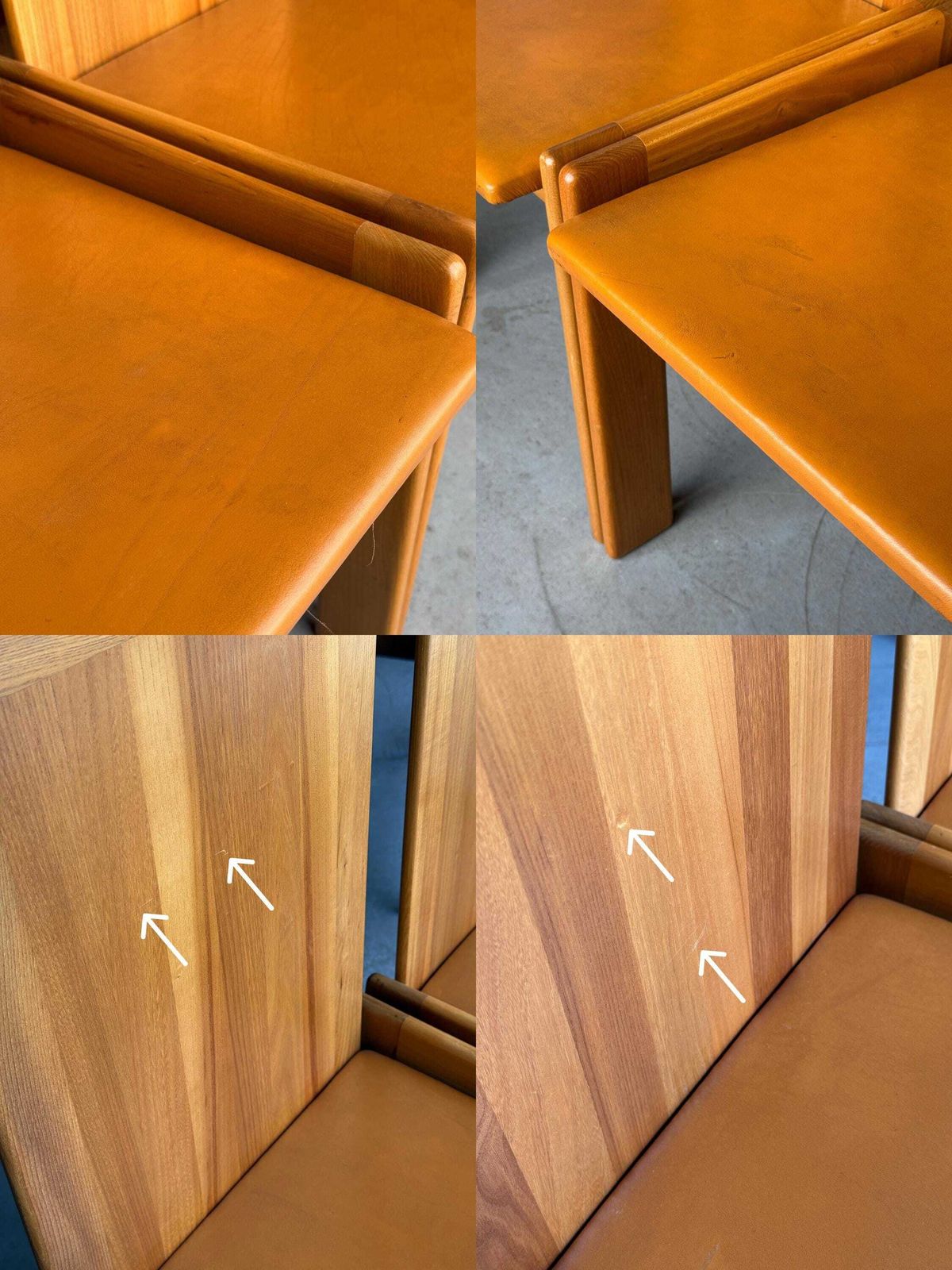 photo for sale Set Of 6 Elegant Dining Chairs In Elm And Leather By Romanutti, 1970s