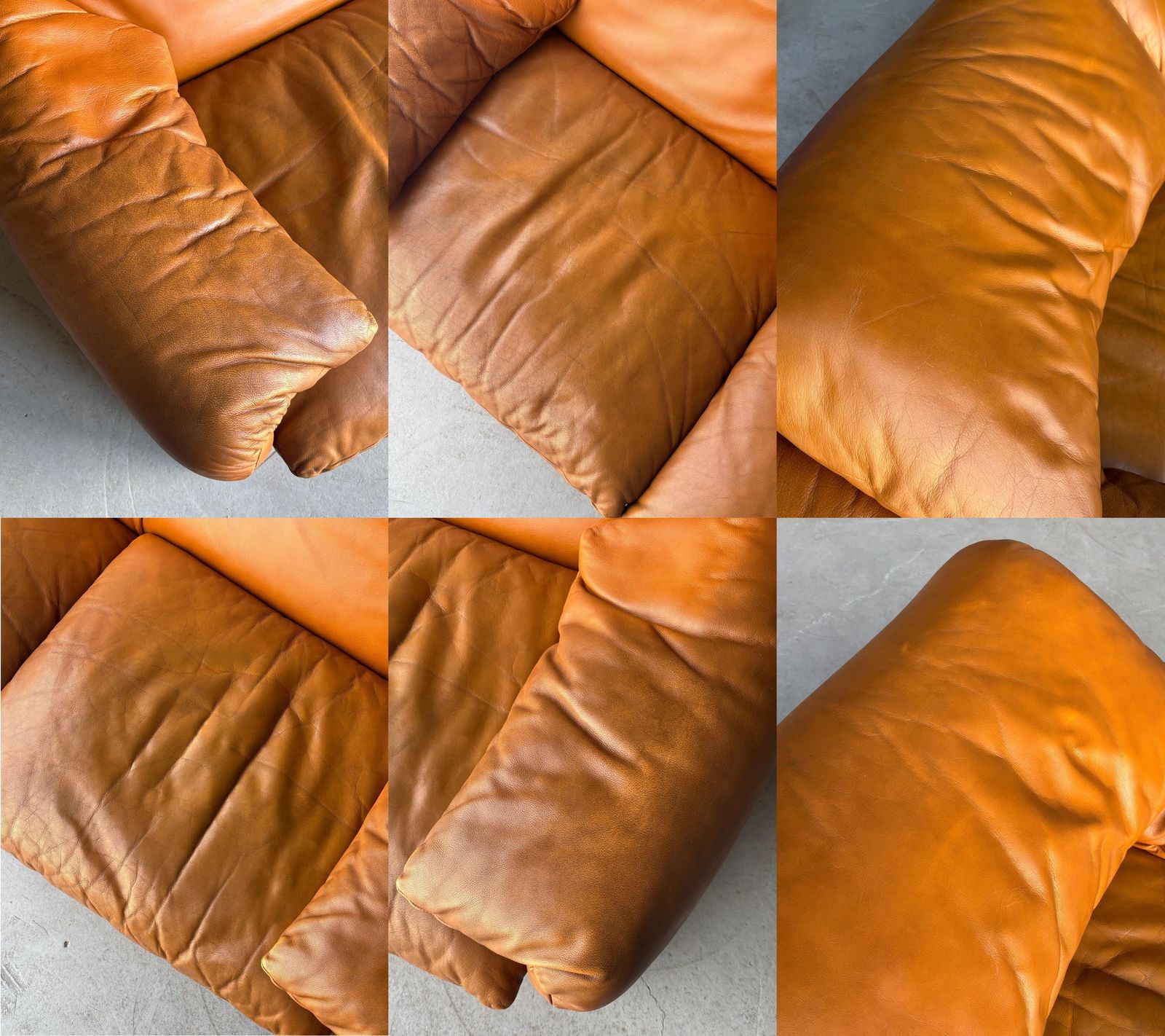 photo vintage Vintage 'Maralunga' Two Seater Sofa By Vico Magistretti For Cassina In Cognac Brown Leather, 1970s