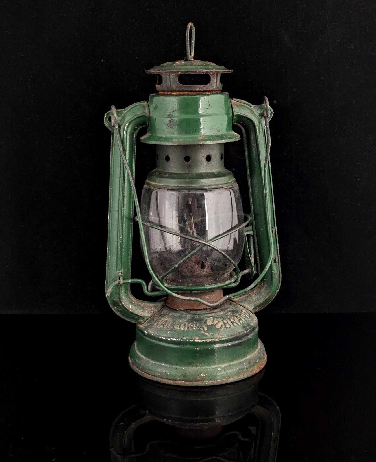 Vintage stormlantaarn, groen emaille, Chinees