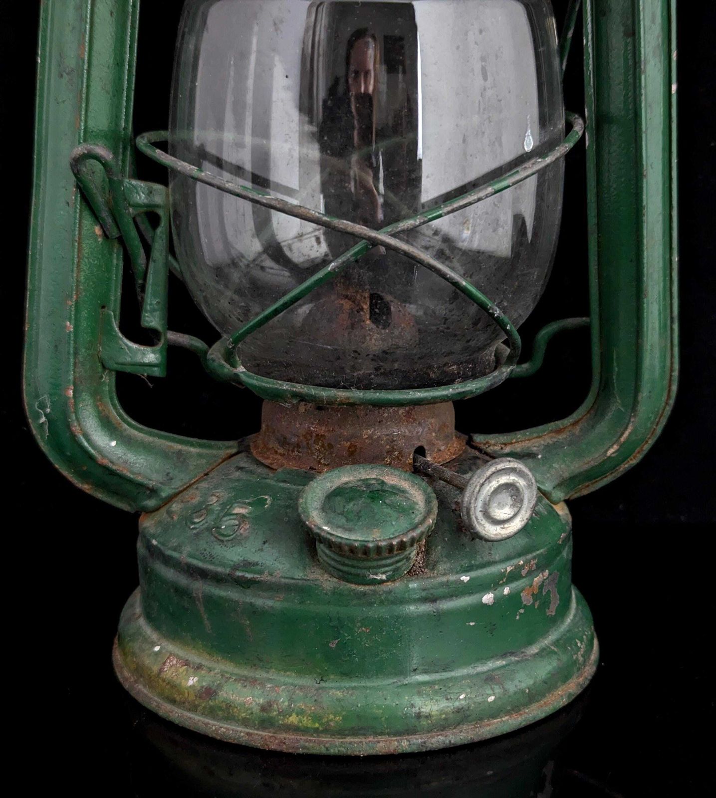 Vintage stormlantaarn, groen emaille, Chinees photo buy