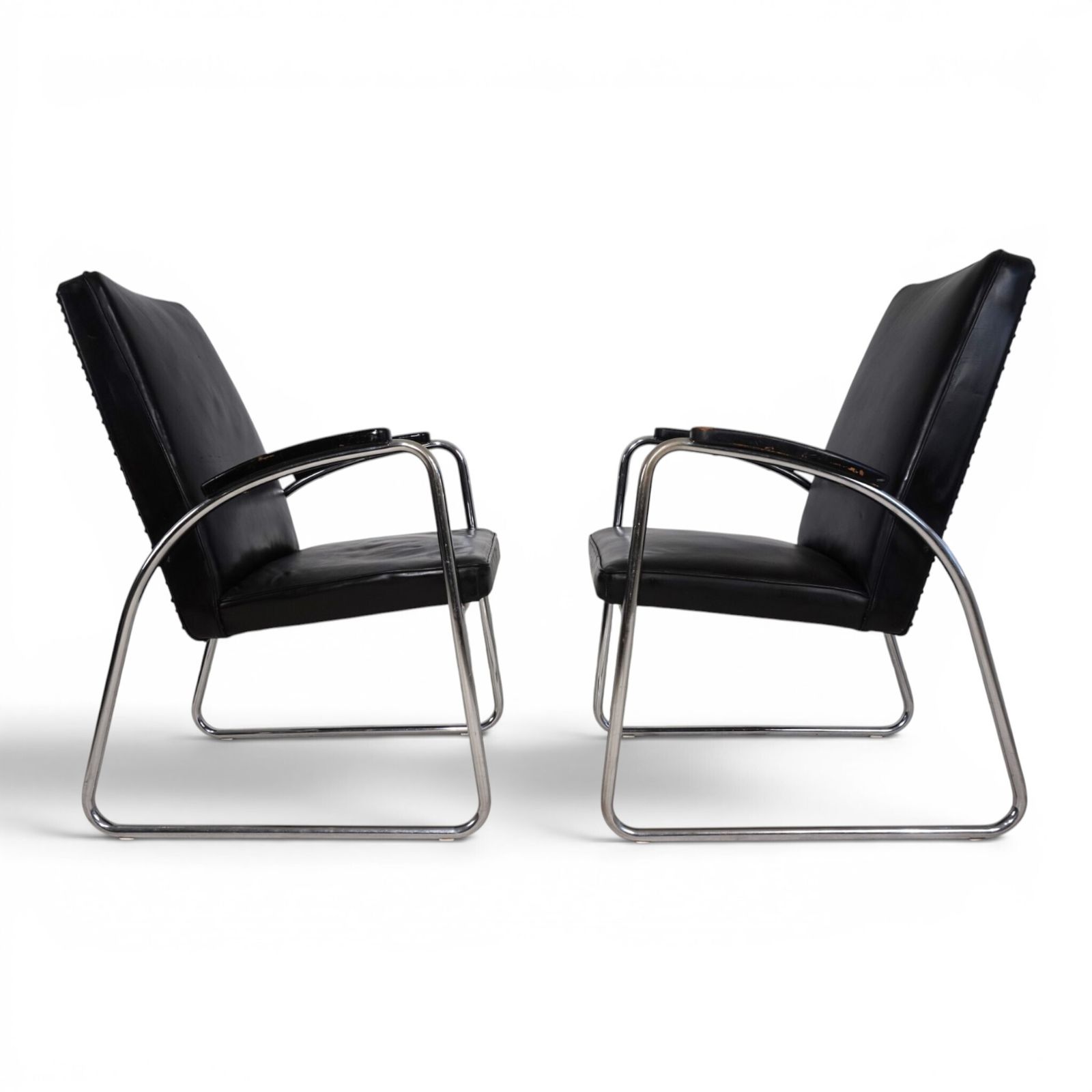 Set Of 2 Bauhaus Streamline Leather Tubular Steel Armchairs, 1930 photo buy