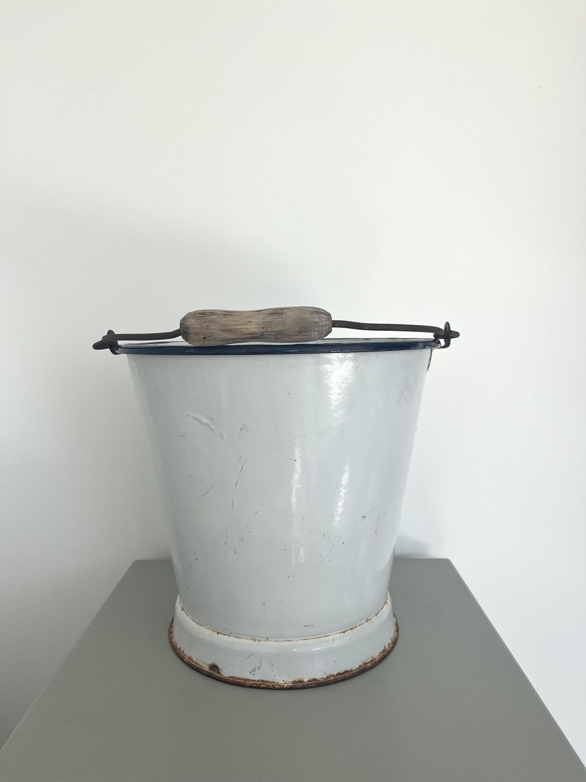 Vintage Italian Blue & White Enamel Bucket