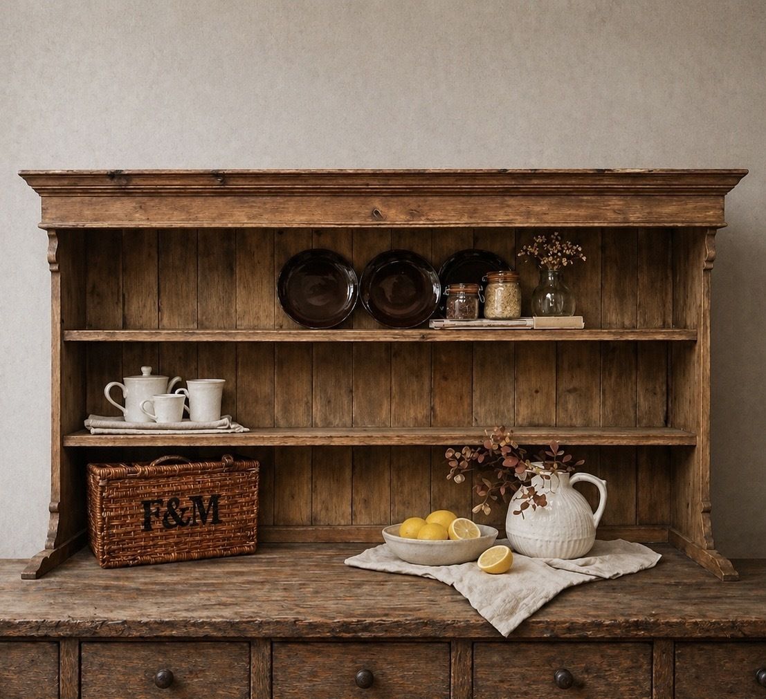 Large Pine Dresser Top / Open Plate Rack – Rustic Farmhouse Kitchen Shelving