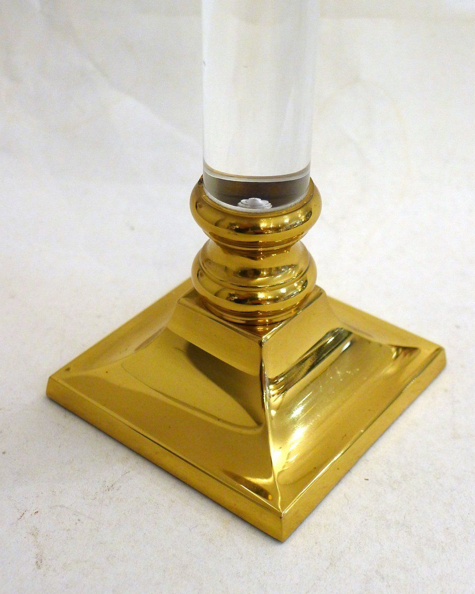 Vintage Column Candleholder In Gilded Brass And Transparent Acrylic Glass, 1970s photo buy