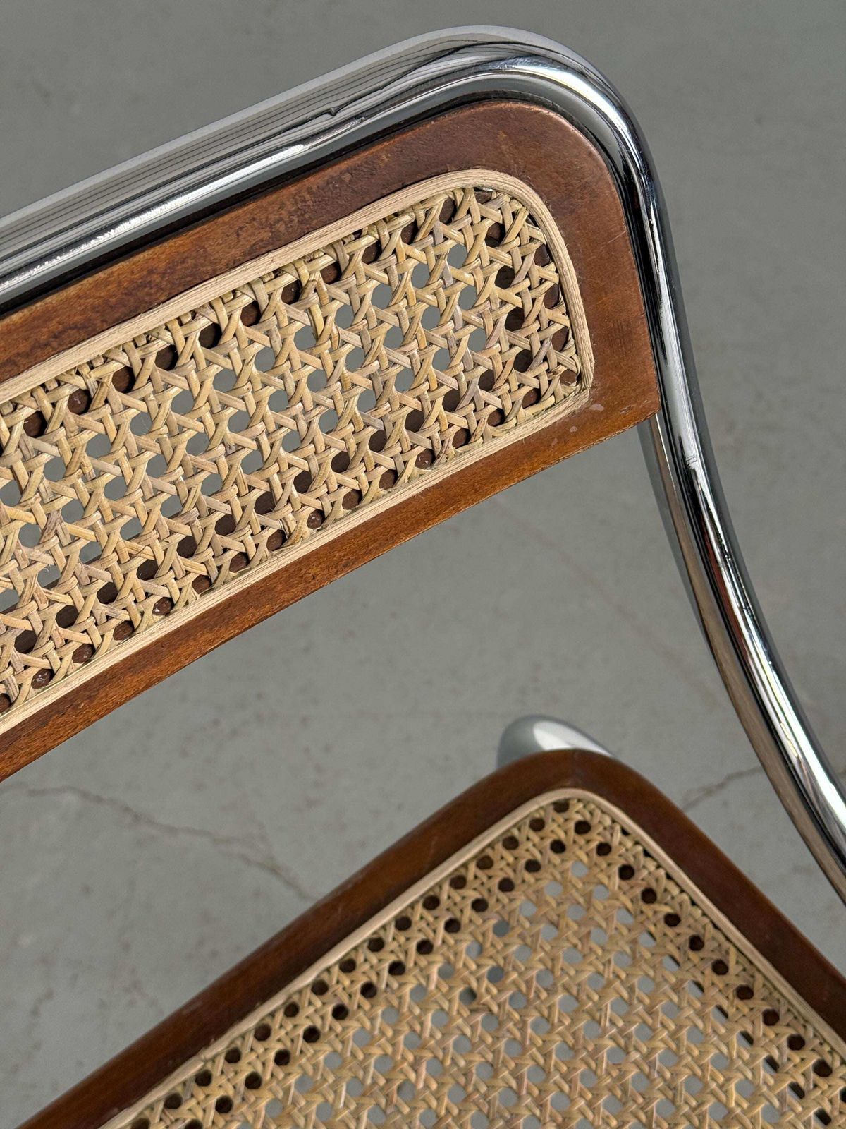Dining Chair In Wood, Wickered Cane And Chrome, Mid Century Modern, 1970s Italy photo buy