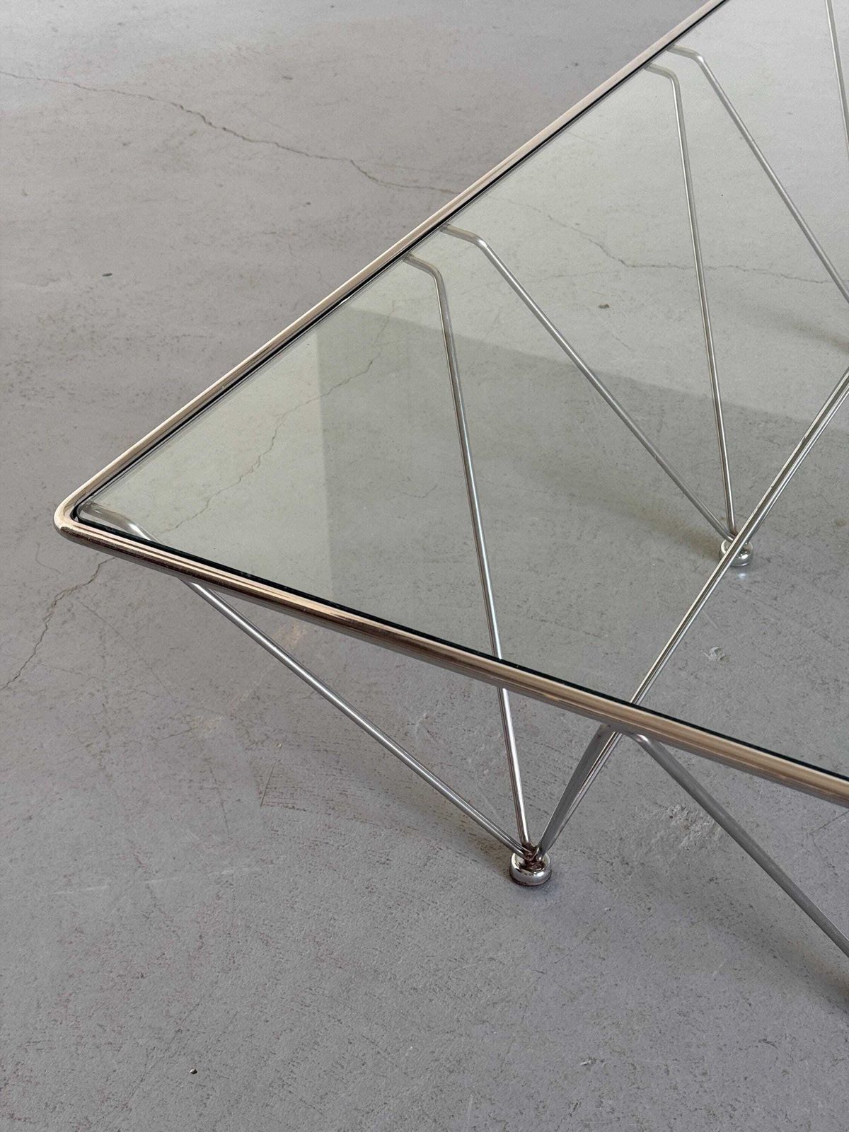 photo for sale Vintage Chrome And Glass Coffee Table In The Style Of Paolo Piva Alanda, 1980s