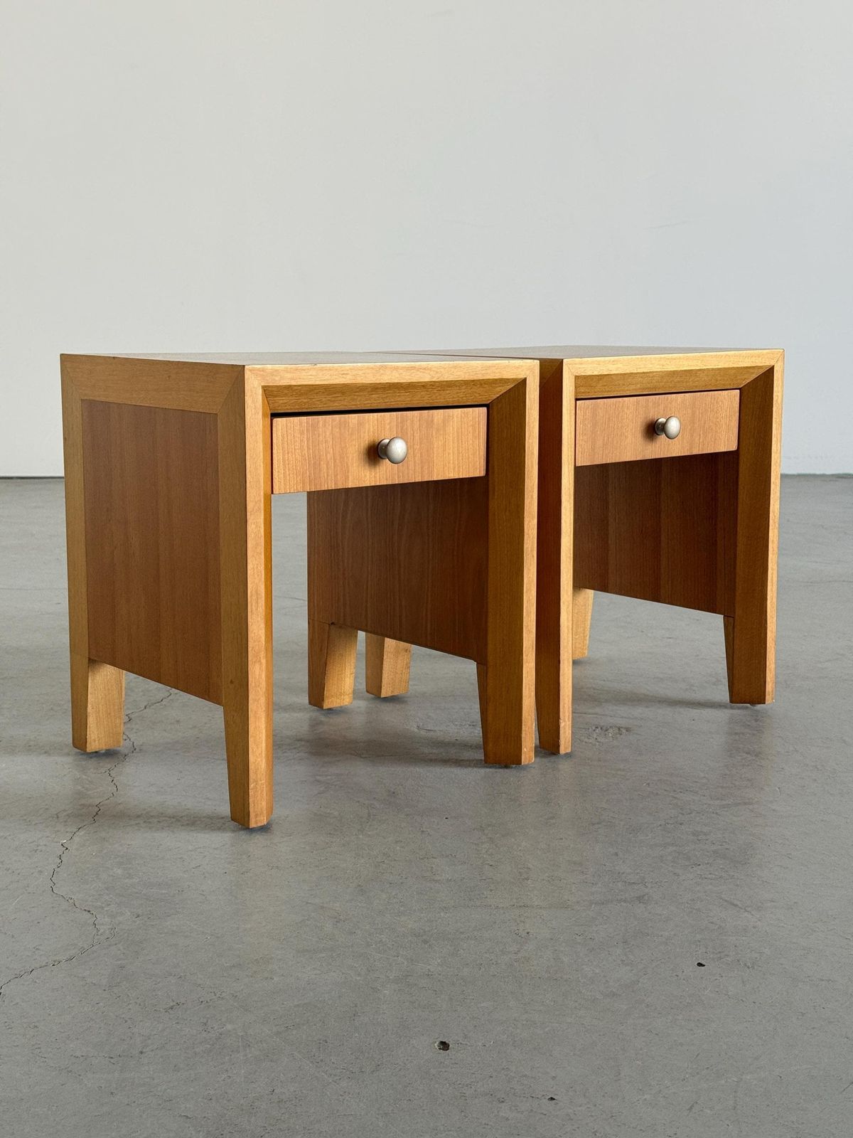 Pair Of Modernist Geometric Wood Bedside Tables, 1980s photo Furniture