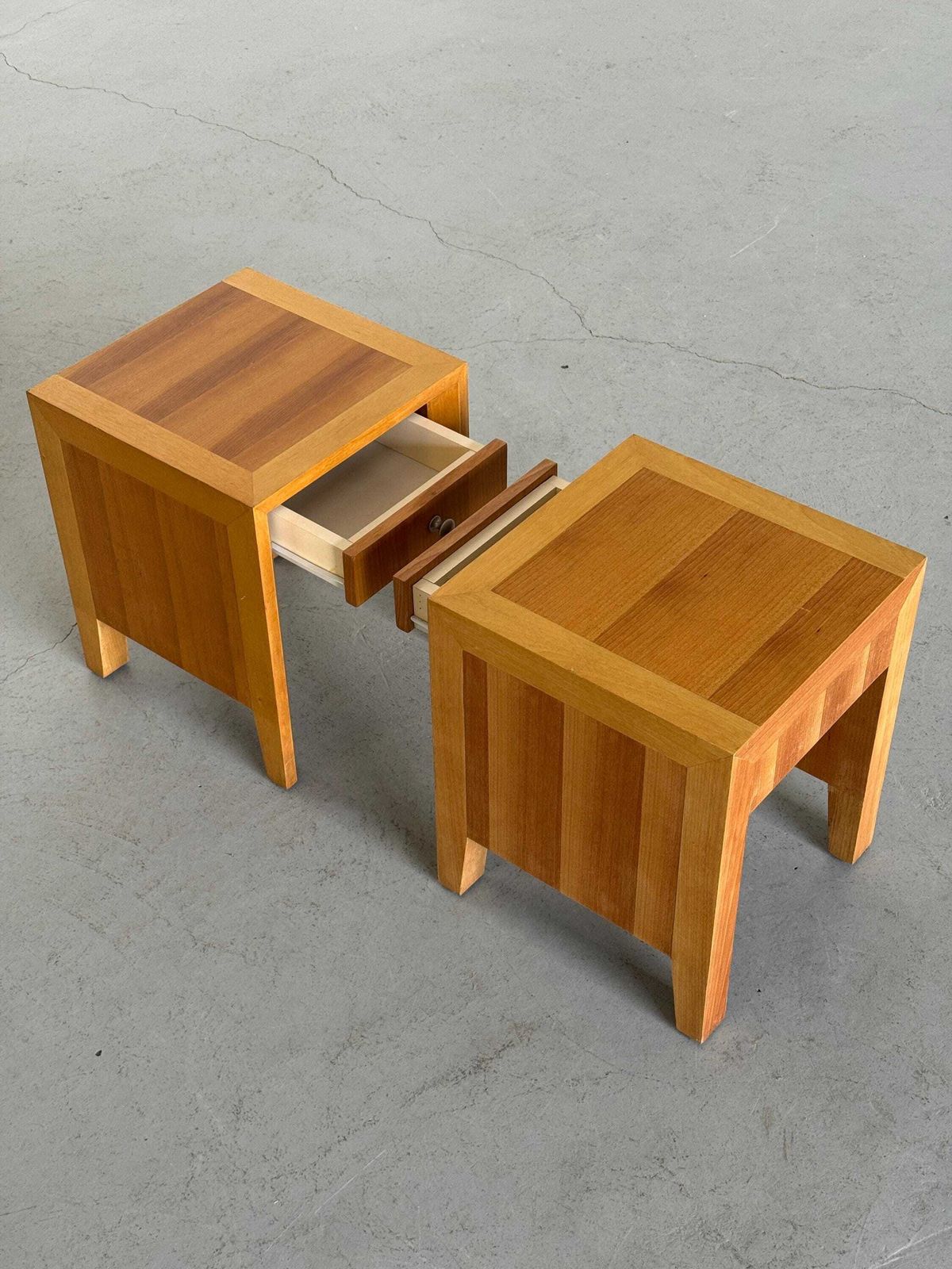Pair Of Modernist Geometric Wood Bedside Tables, 1980s photo vinterior