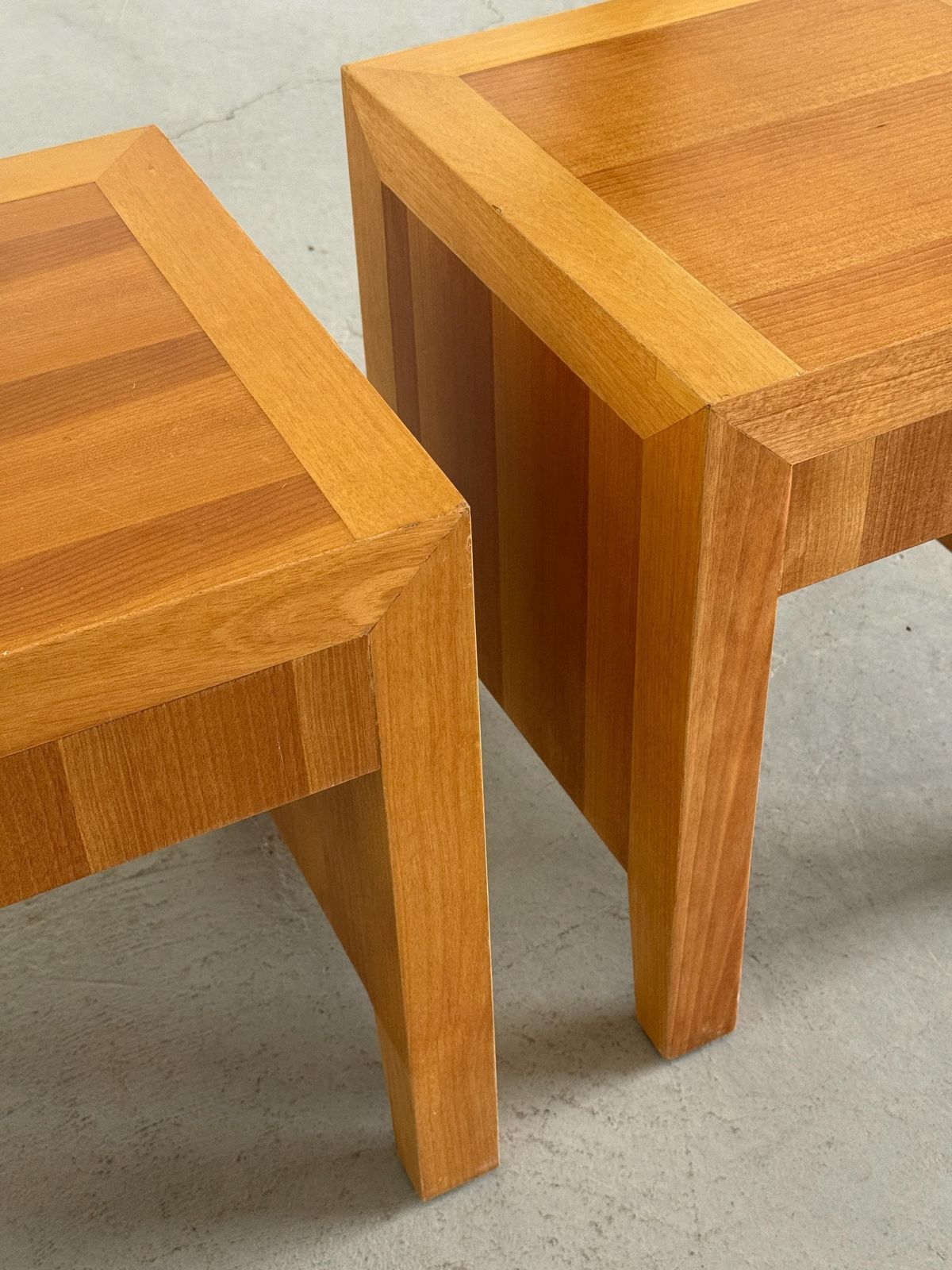 Pair Of Modernist Geometric Wood Bedside Tables, 1980s photo vintage
