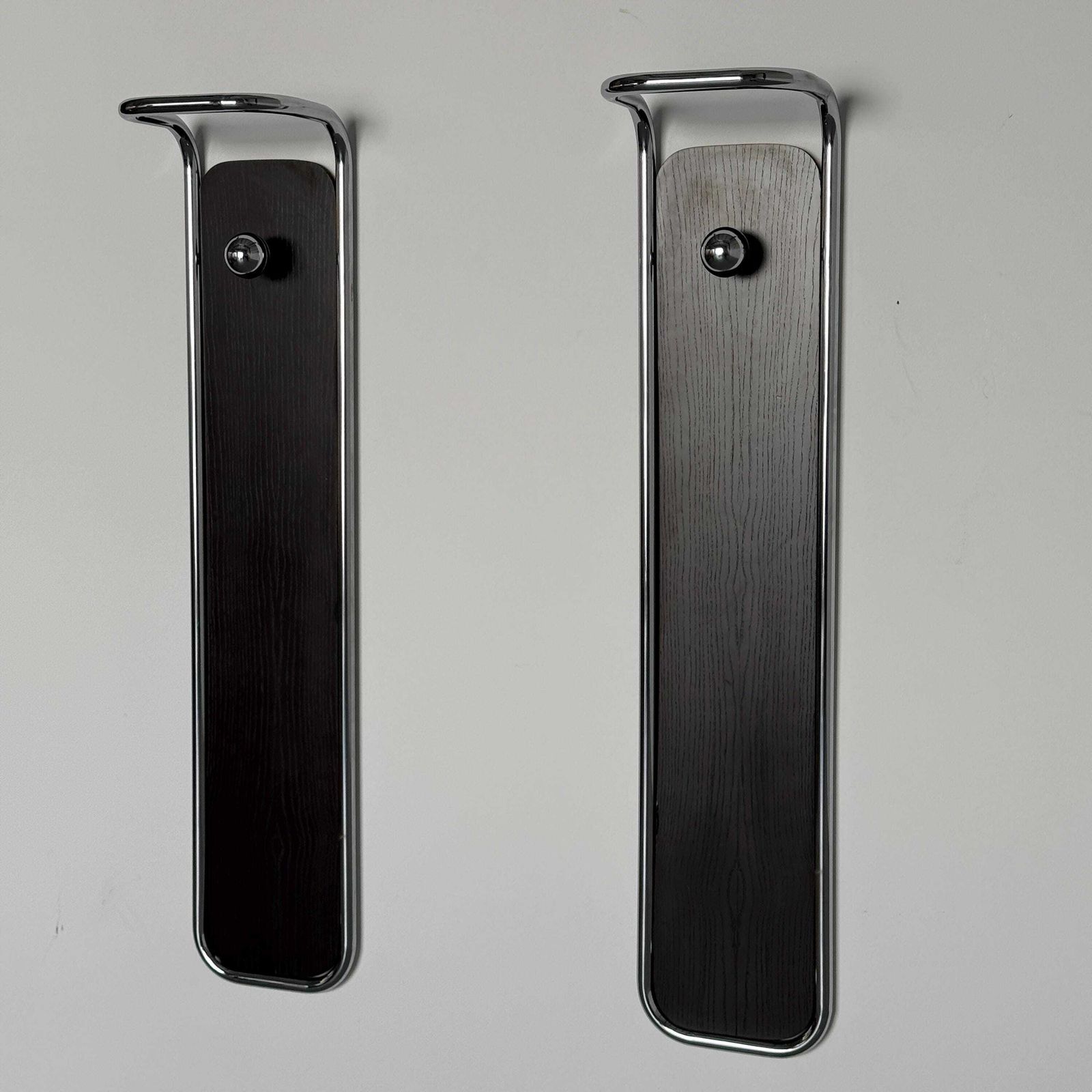 Mid Century Modern Wall Mounted Coat Rack In Wood And Chrome, Italy 1970s