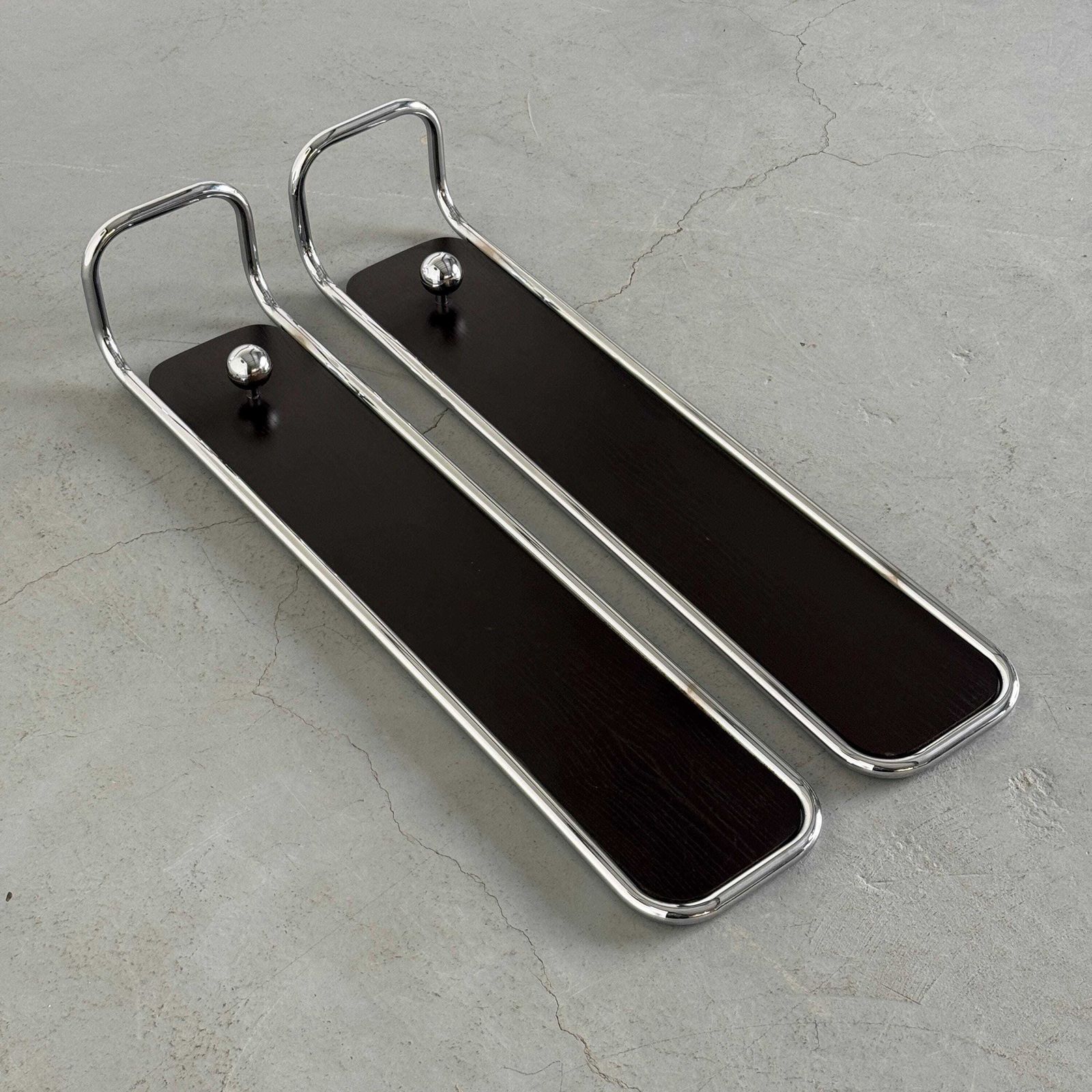 Mid Century Modern Wall Mounted Coat Rack In Wood And Chrome, Italy 1970s photo for sale