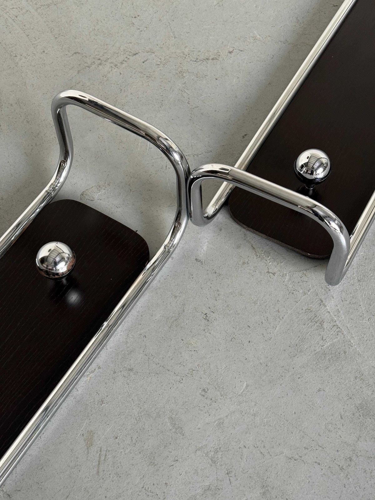 photo furniture Mid Century Modern Wall Mounted Coat Rack In Wood And Chrome, Italy 1970s