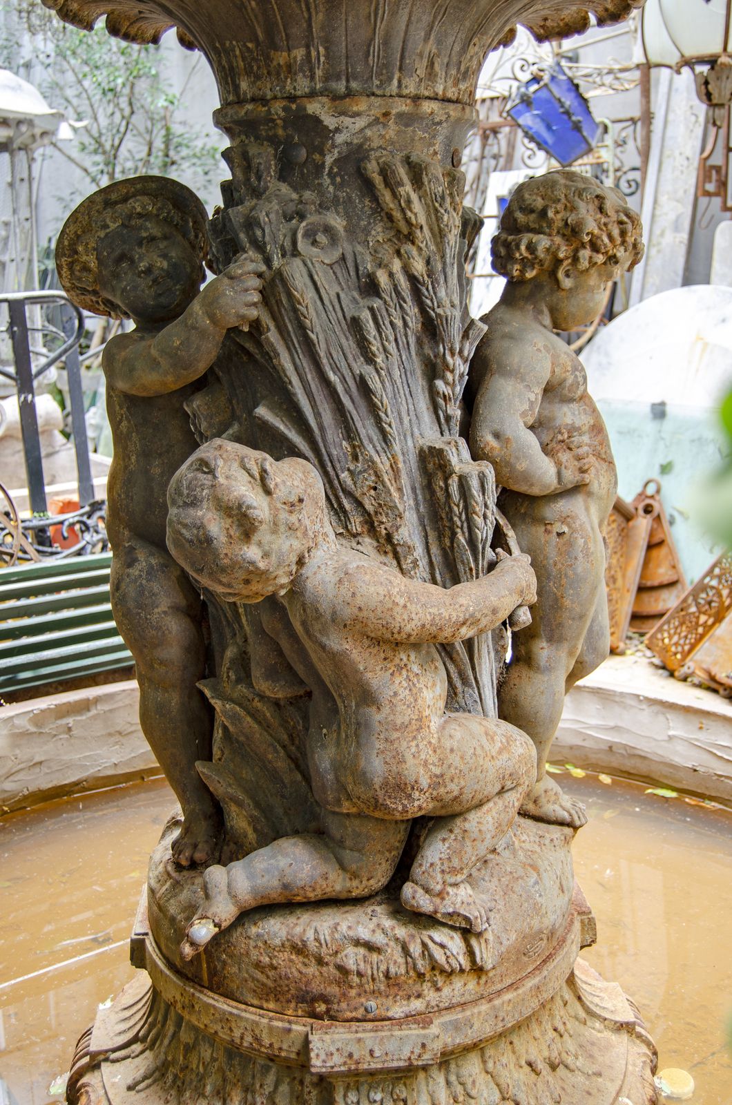 Mid 19th Century Monumental Neoclassical Triple Basin Iron Fountain With Sculptural Motif Of Children By Val D'osne Foundry, France photo buy