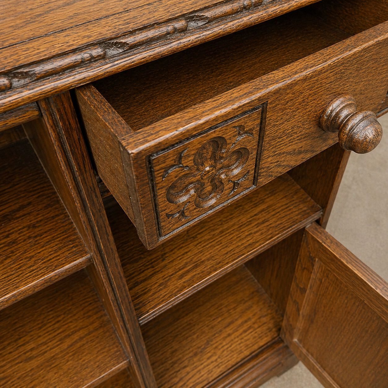 Edwardian Arts And Crafts Oak Glazed Bookcase Cabinet  J Haskin And Son photo vintage