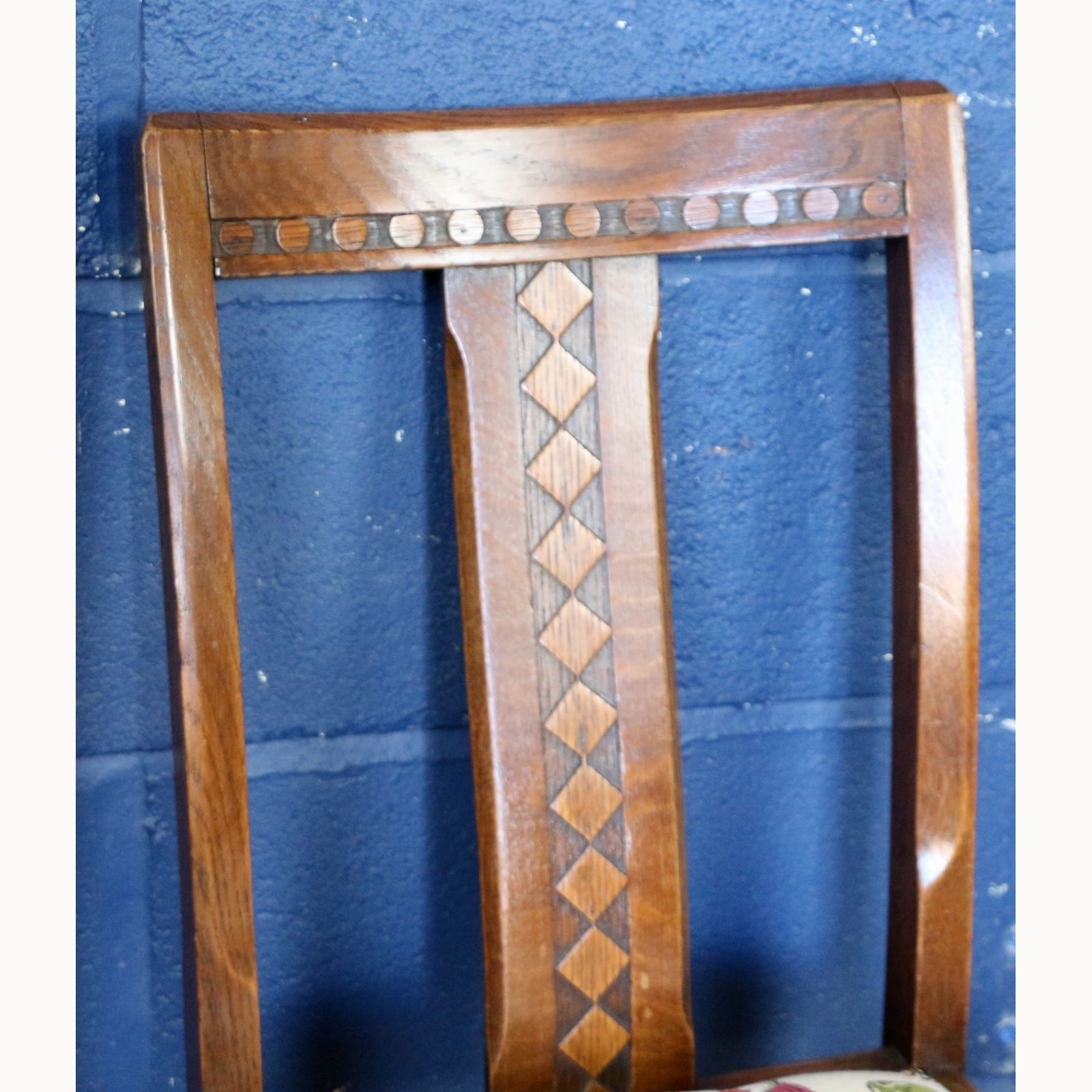 A Set Of Four 1950s Carved Oak Dining Chairs Freshly Reupholstered With Stylised Dog Faces photo Furniture