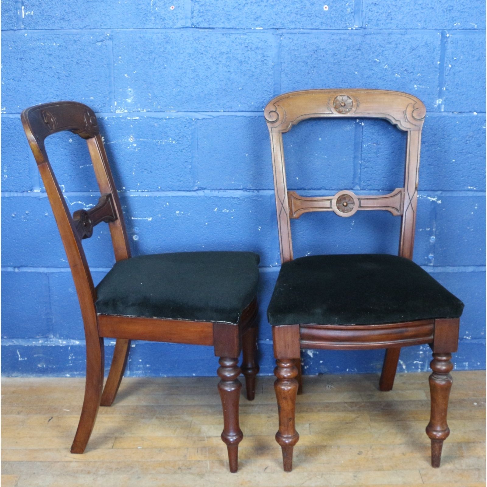 A Set Of Six Victorian Carved Mahogany Balloon Back Dining Chairs Black Velvet Seats photo for sale