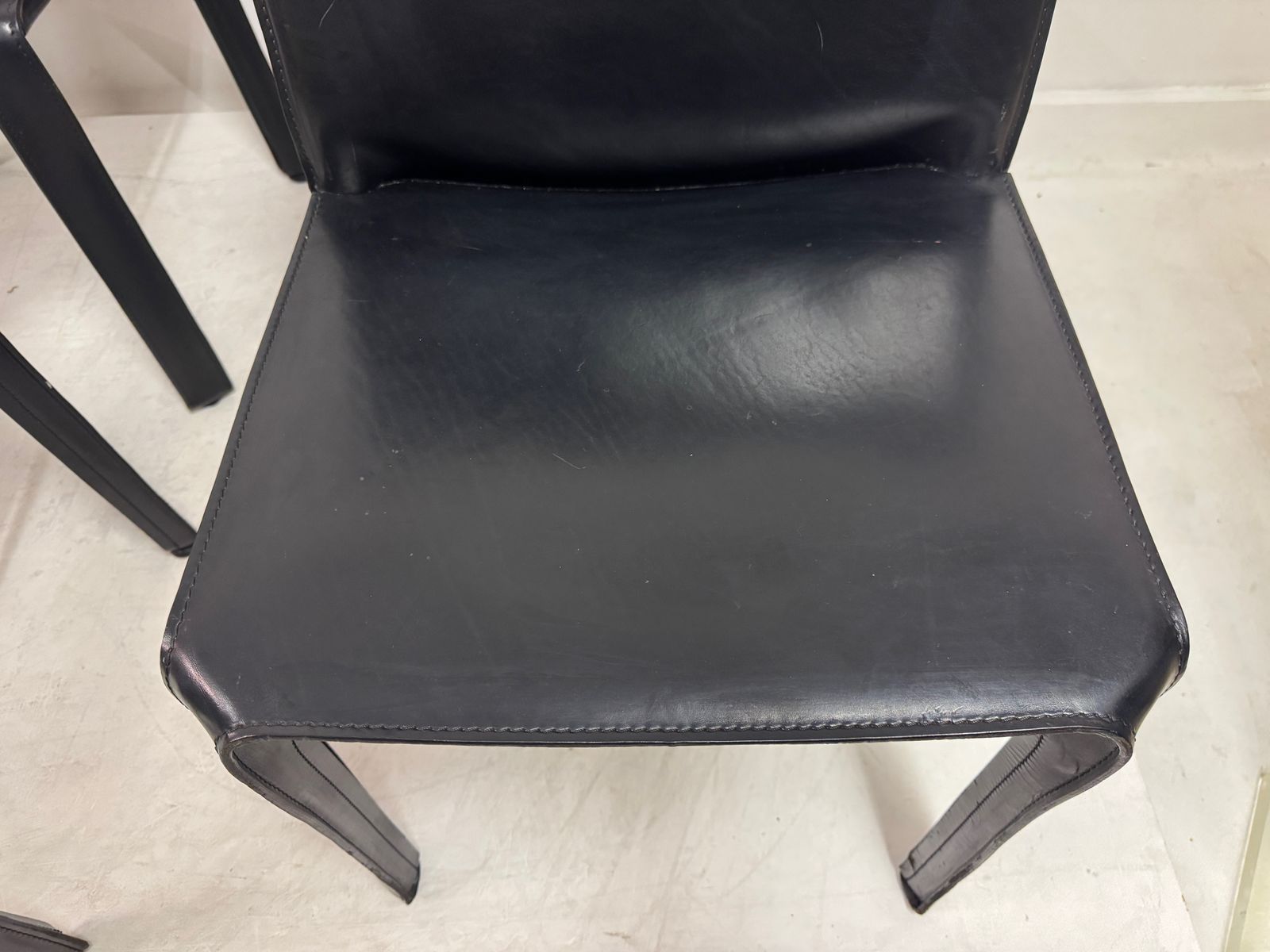 Set Of Six Black Leather Cab Dining Chairs By Mario Bellini For Cassina photo Furniture
