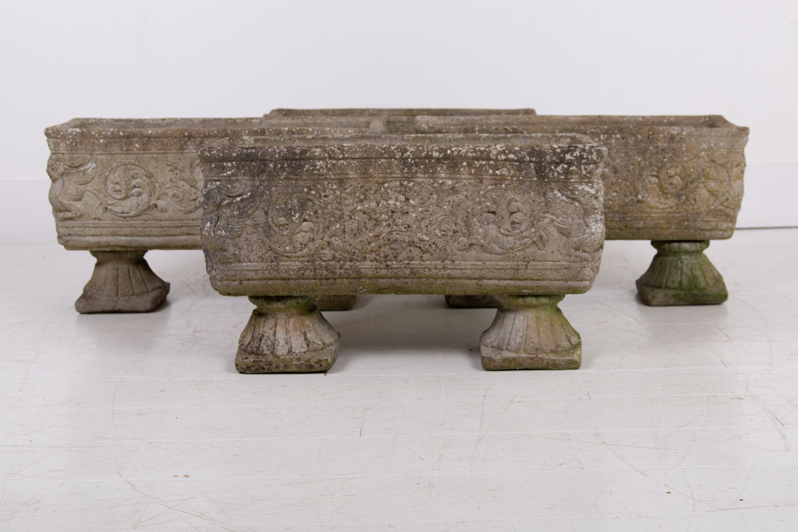 4 Weathered Mid Century Stone Garden Planters On Legs photo furniture