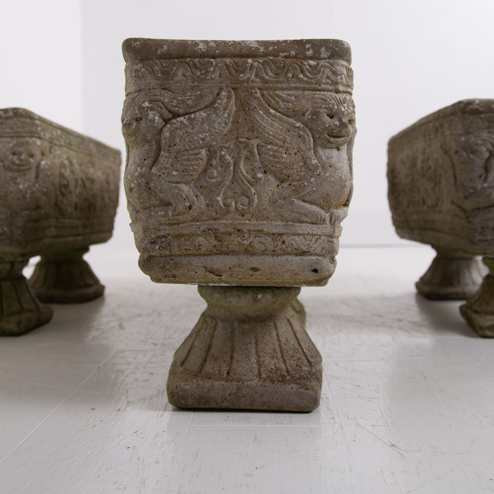 photo buy 4 Weathered Mid Century Stone Garden Planters On Legs