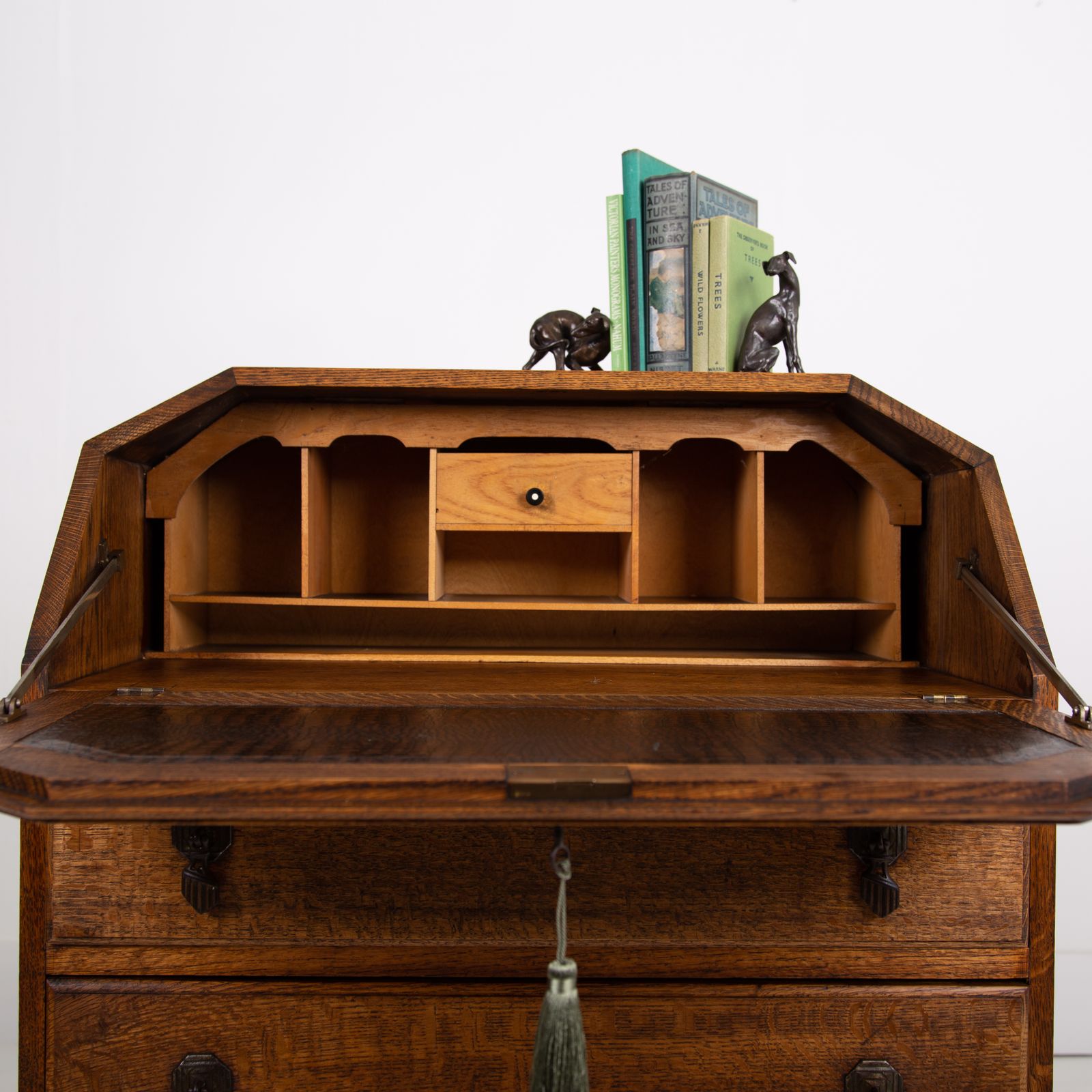 Handsome English Oak 2 Drawer Bureau Desk C1920 photo 520.0