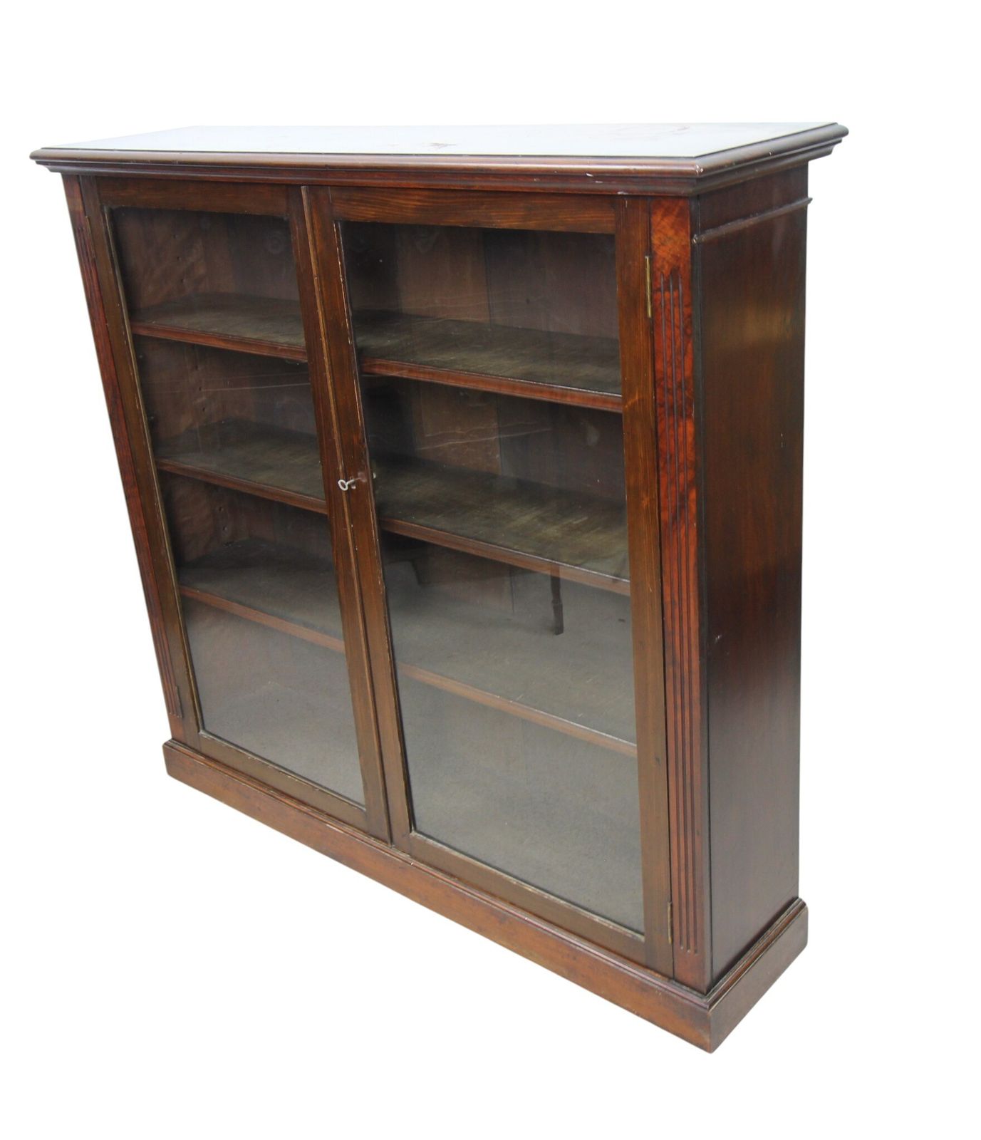 Antique Glass Front Bookcase, Medium Height, Adjustable Shelves, Lockable