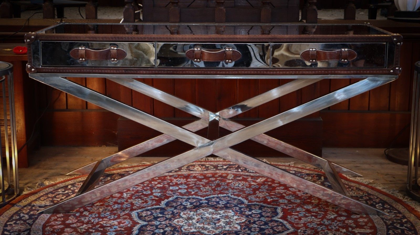 photo furniture Superb Timothy Oulton Andrew Martin Da Gama Console Desk Drawers Leather Chrome