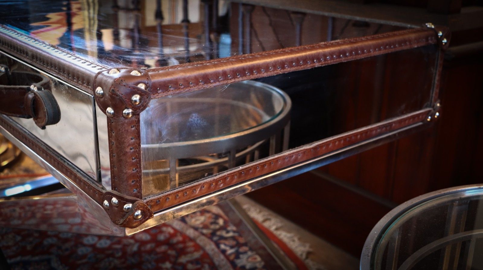photo vintage Superb Timothy Oulton Andrew Martin Da Gama Console Desk Drawers Leather Chrome