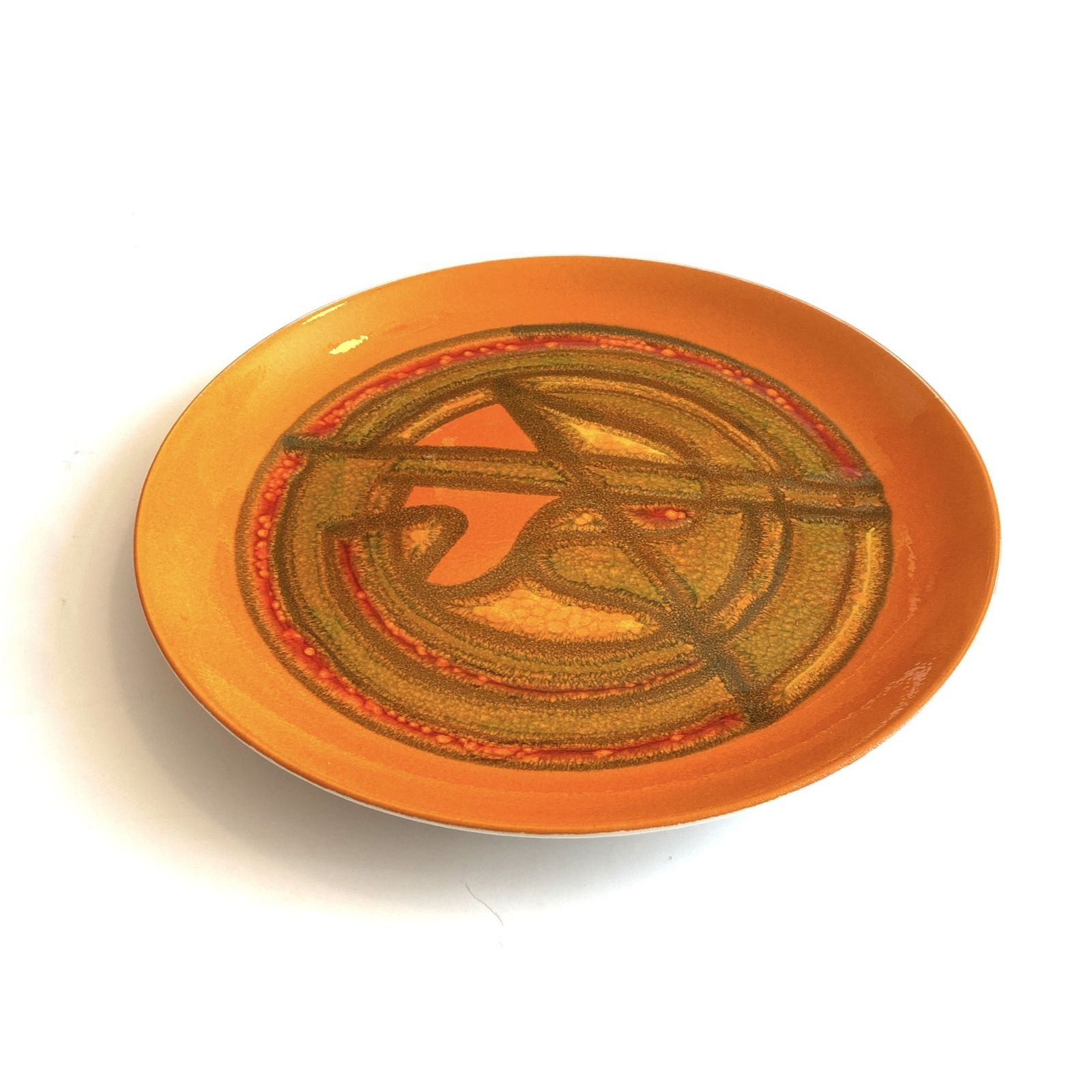 Poole Pottery Orange Delphis Plate (10"), Shape 4a, By Wendy Smith photo for sale
