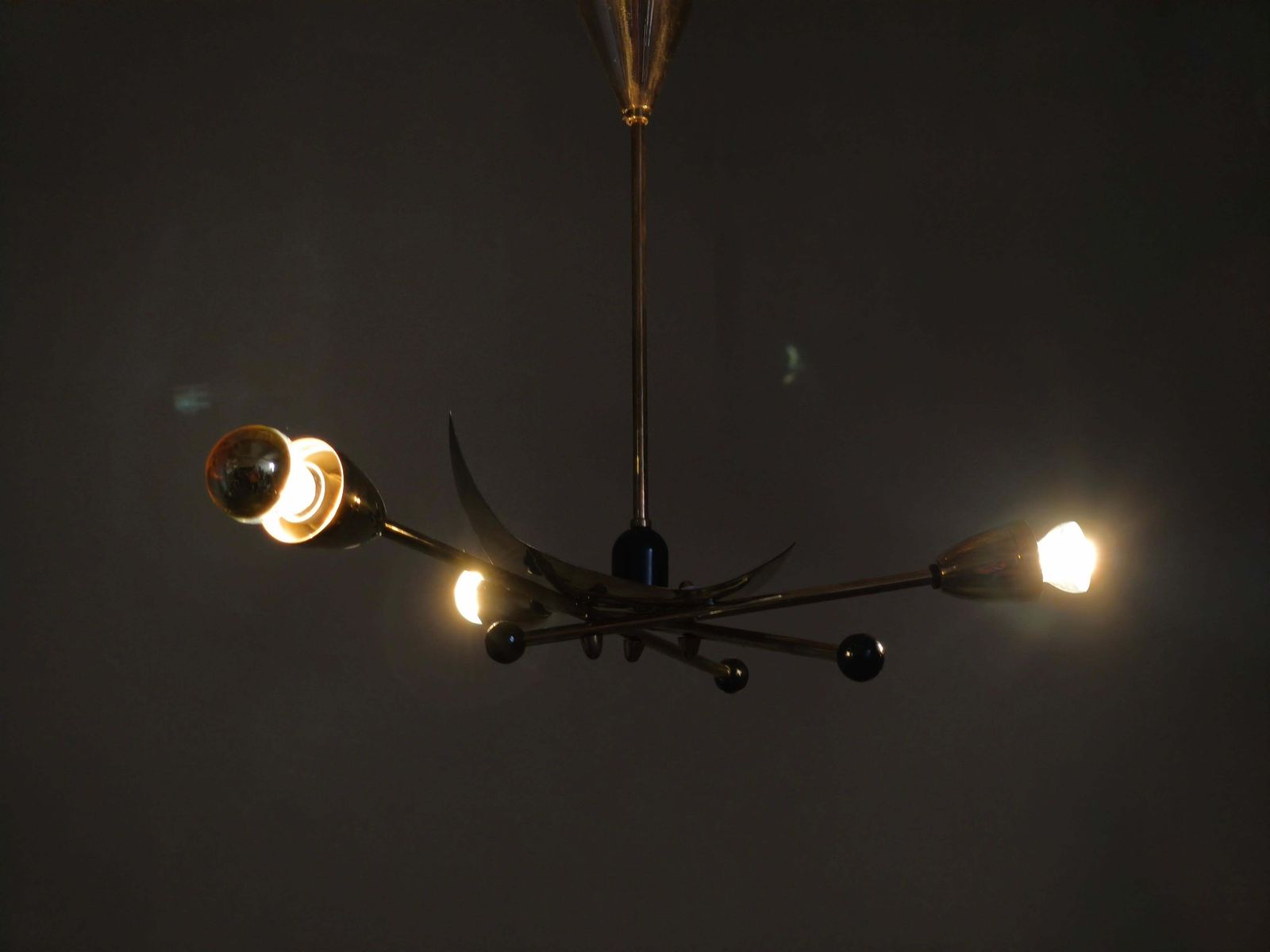 Lighting Italian Stilnovo Style Brass Sputnik Chandelier, 1970s photo