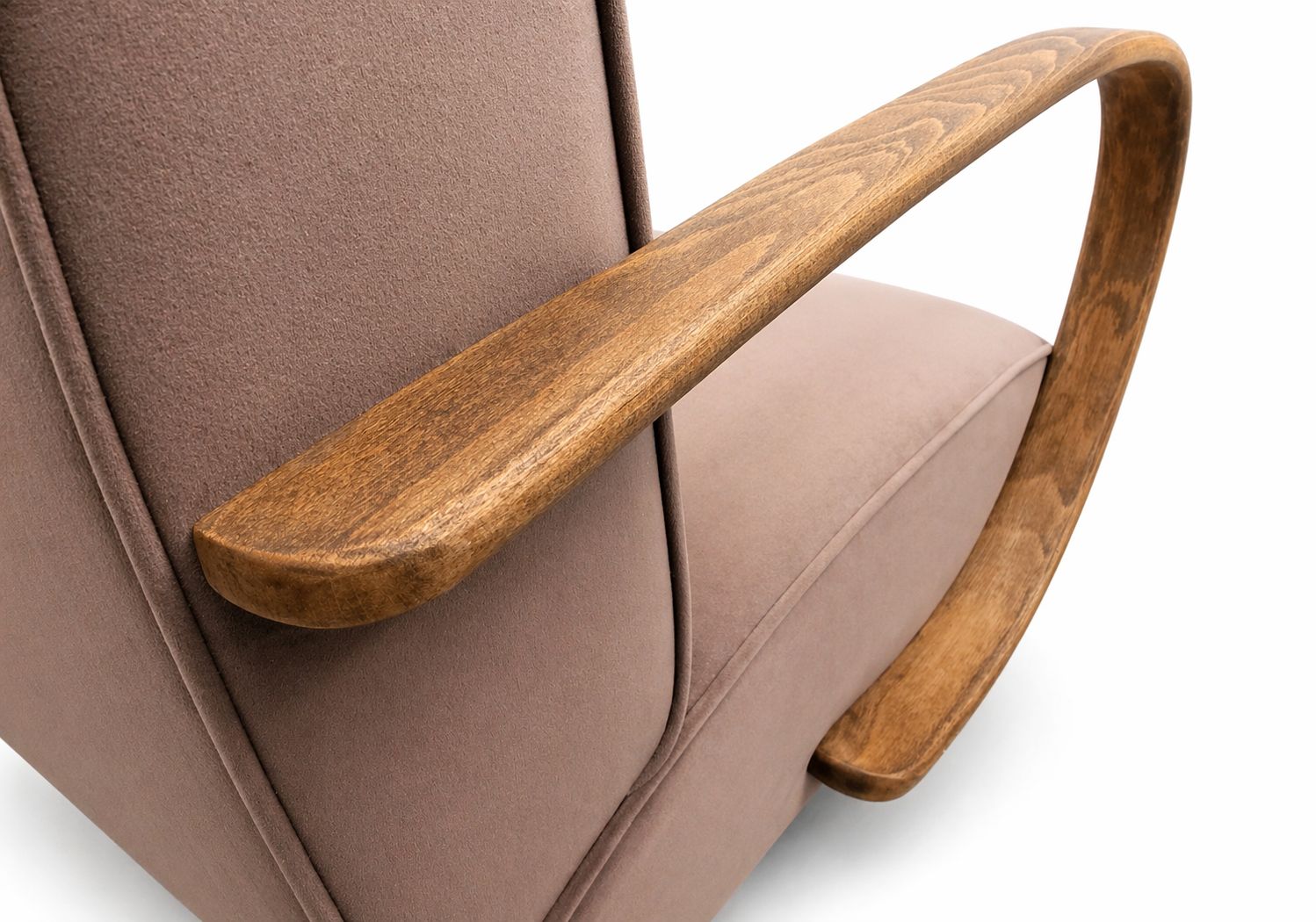 1930s Jindrich Halabala Bentwood Armchairs – Dark Beige Velvet photo vinterior