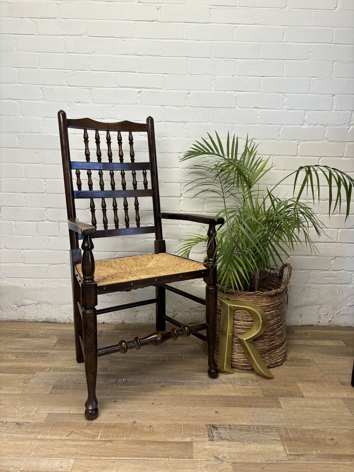 Antique Lancashire Carver Chair With Rush Seat photo vinterior