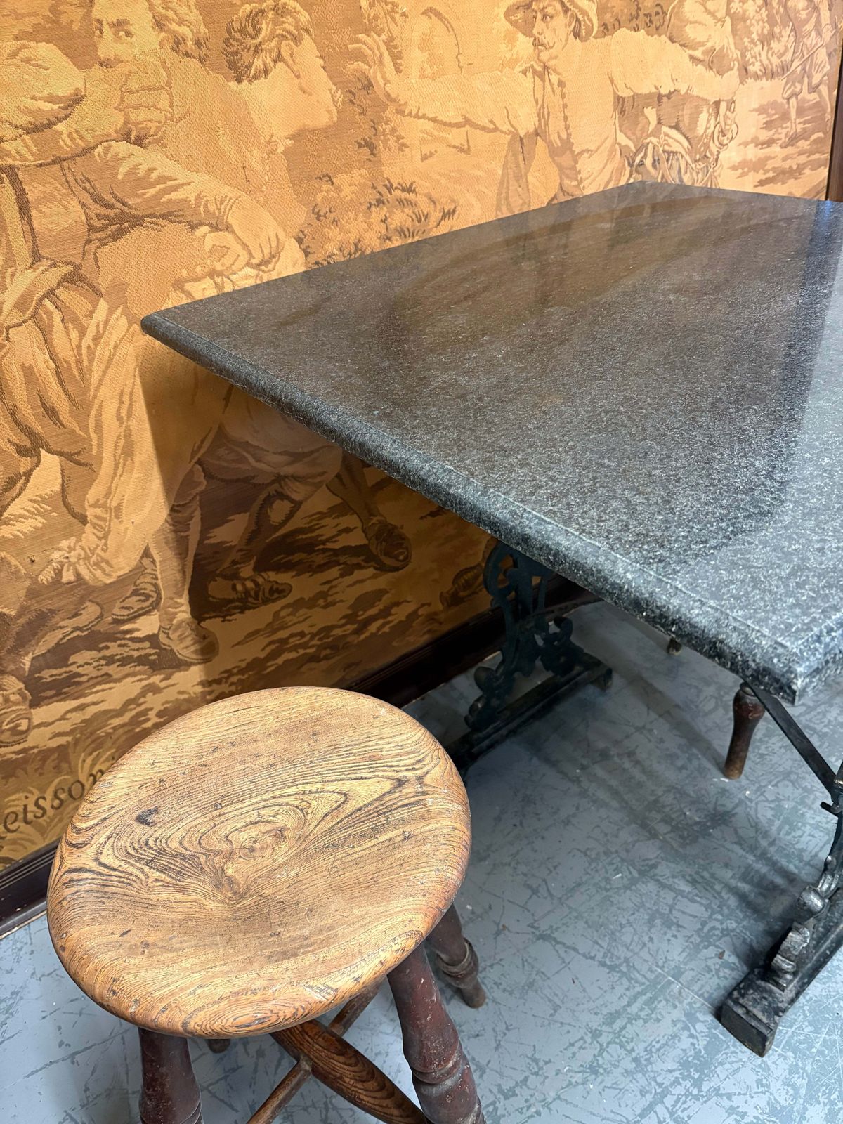 Grey Granite And Antique Cast Iron Base Square Indoor Outdoor Table photo 575.0