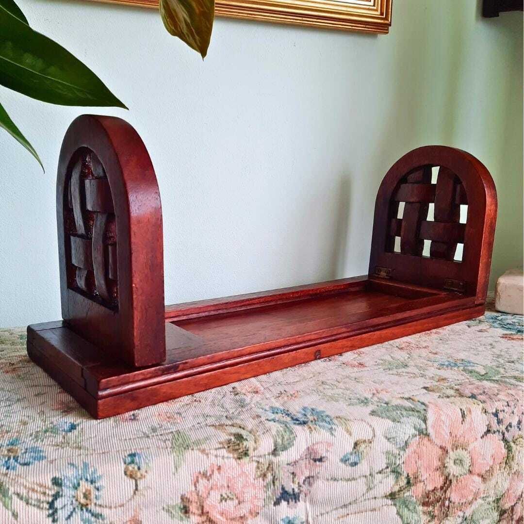Old English Handcrafted Wooden Folding Book Slide Bookends C 1930's 40's.