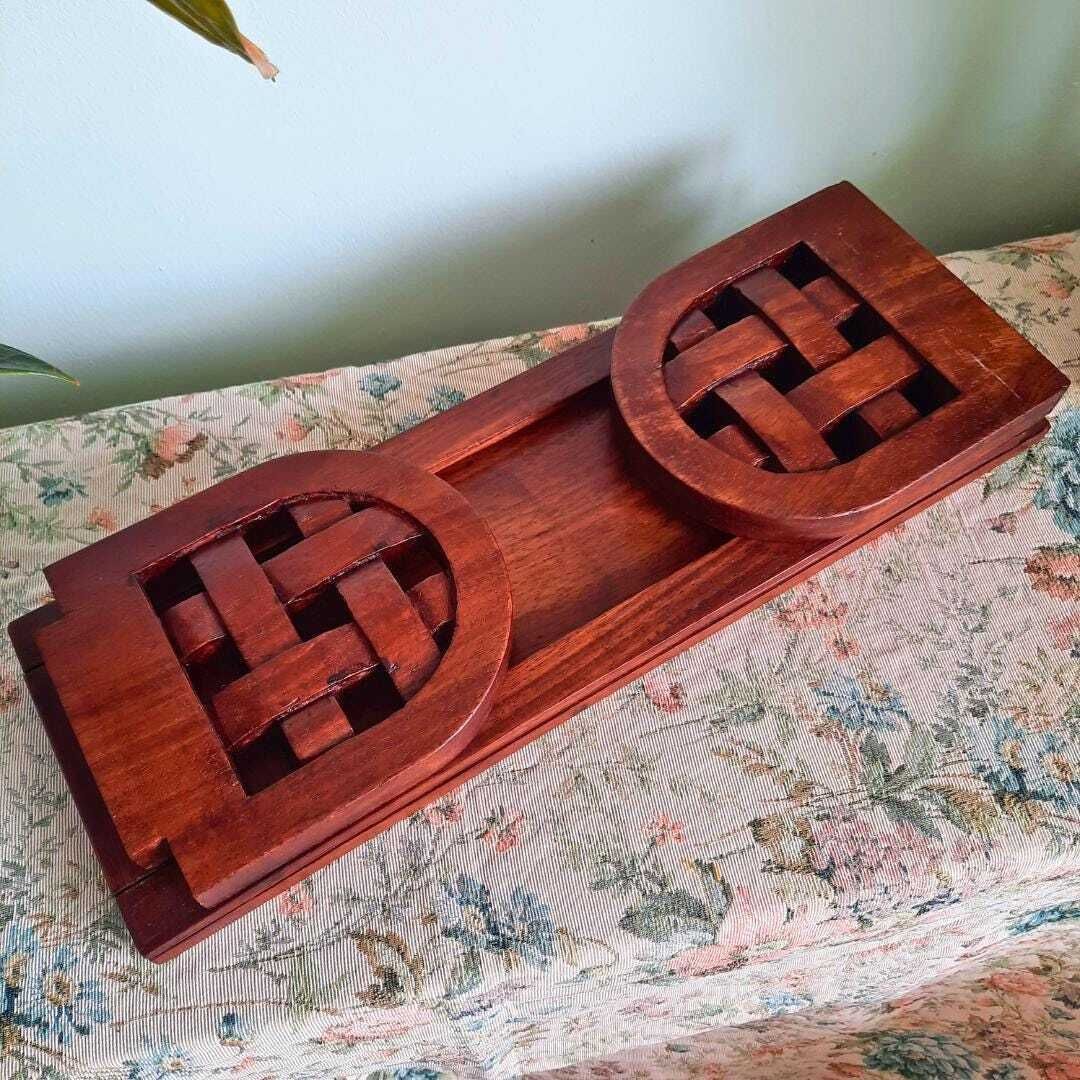 Old English Handcrafted Wooden Folding Book Slide Bookends C 1930's 40's. photo furniture