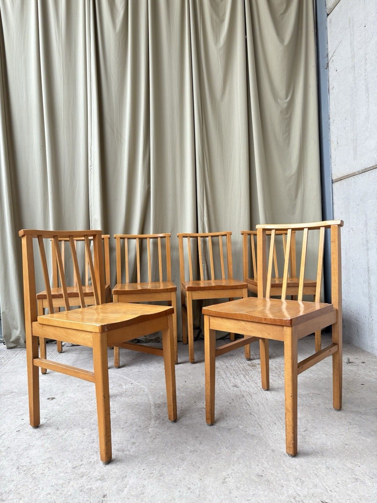 Vtg Mid Century Set Of 6 Solid Beech Church Dining Chairs Scandi Danish R1172 photo furniture