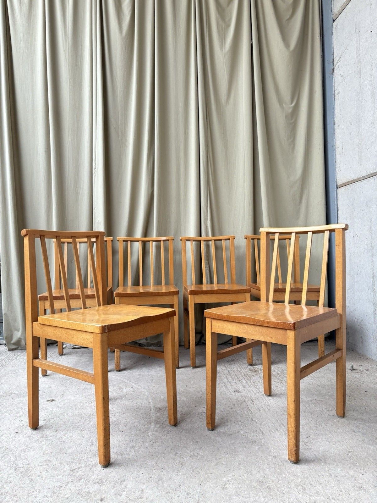 Vtg Mid Century Set Of 6 Solid Beech Church Dining Chairs Scandi Danish R1172 photo for sale