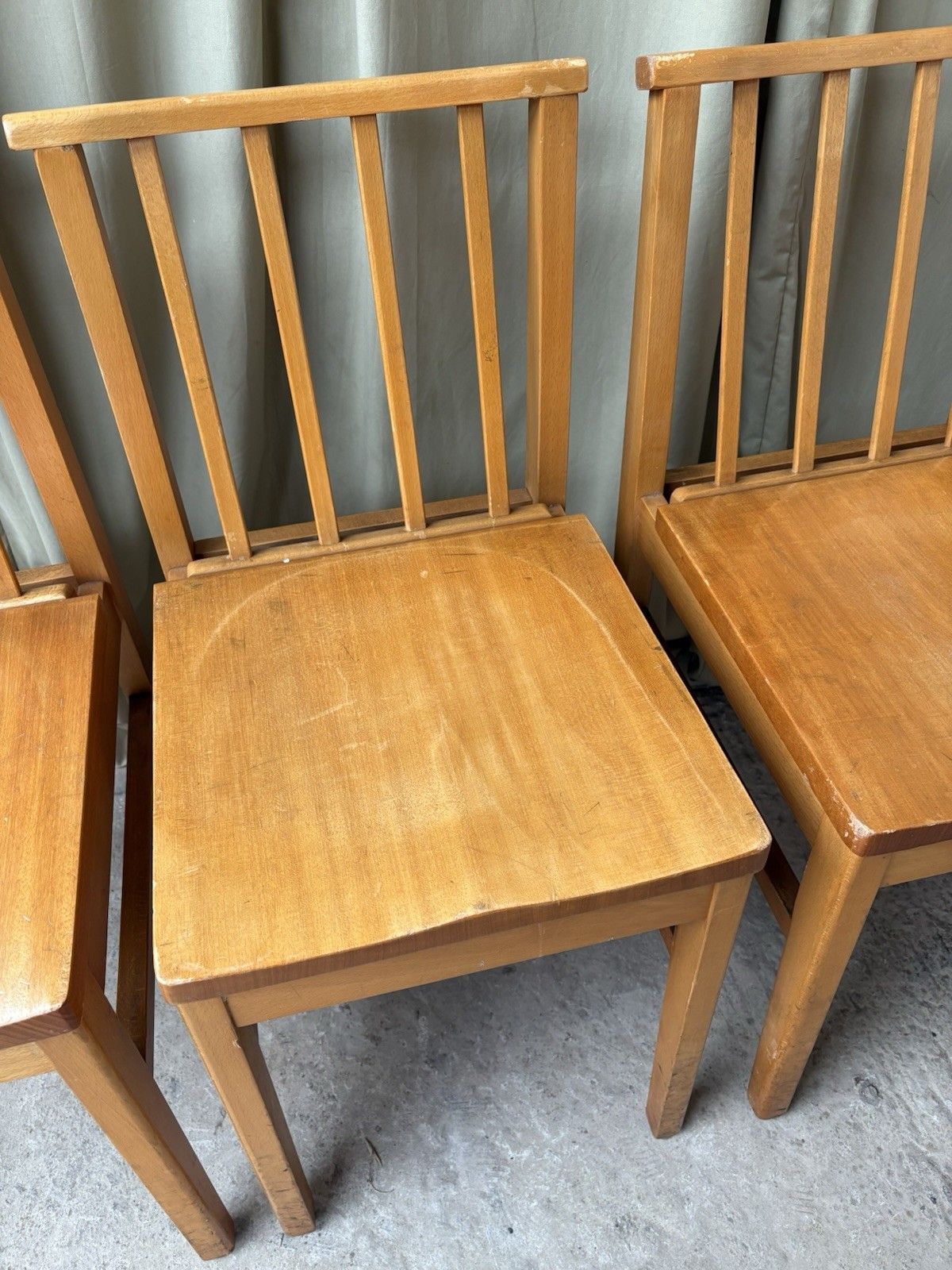 photo for sale Vtg Mid Century Set Of 6 Solid Beech Church Dining Chairs Scandi Danish R1172