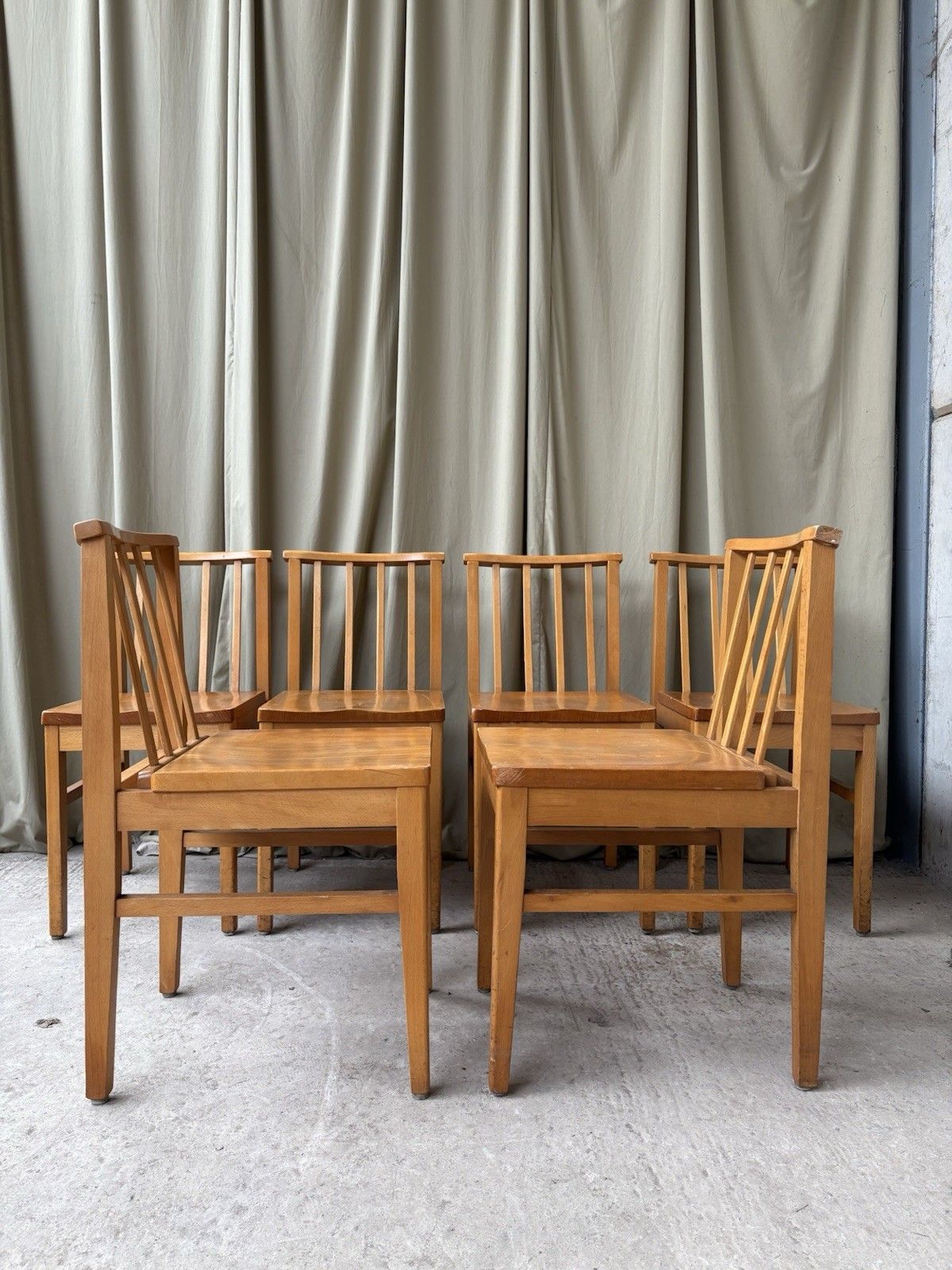 photo vintage Vtg Mid Century Set Of 6 Solid Beech Church Dining Chairs Scandi Danish R1172