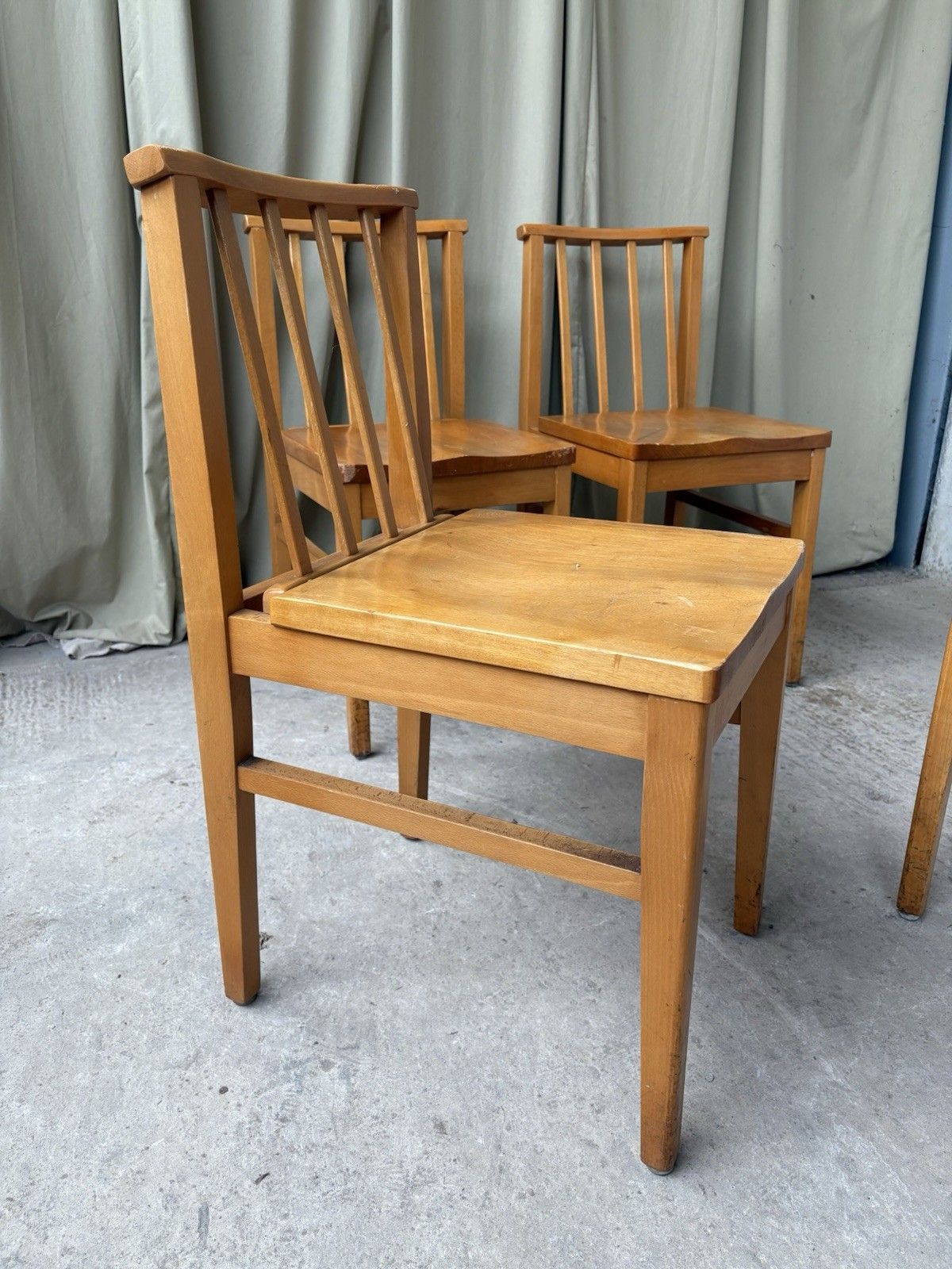 Vtg Mid Century Set Of 4 Solid Beech Church Dining Chairs Scandi Danish R1173 photo buy