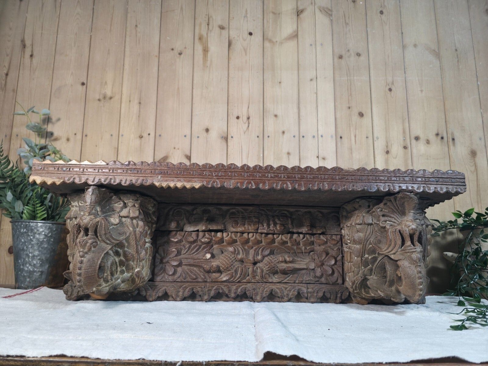 Antique Indian Carved Wooden Architectural Wall Shelf Plinth photo furniture