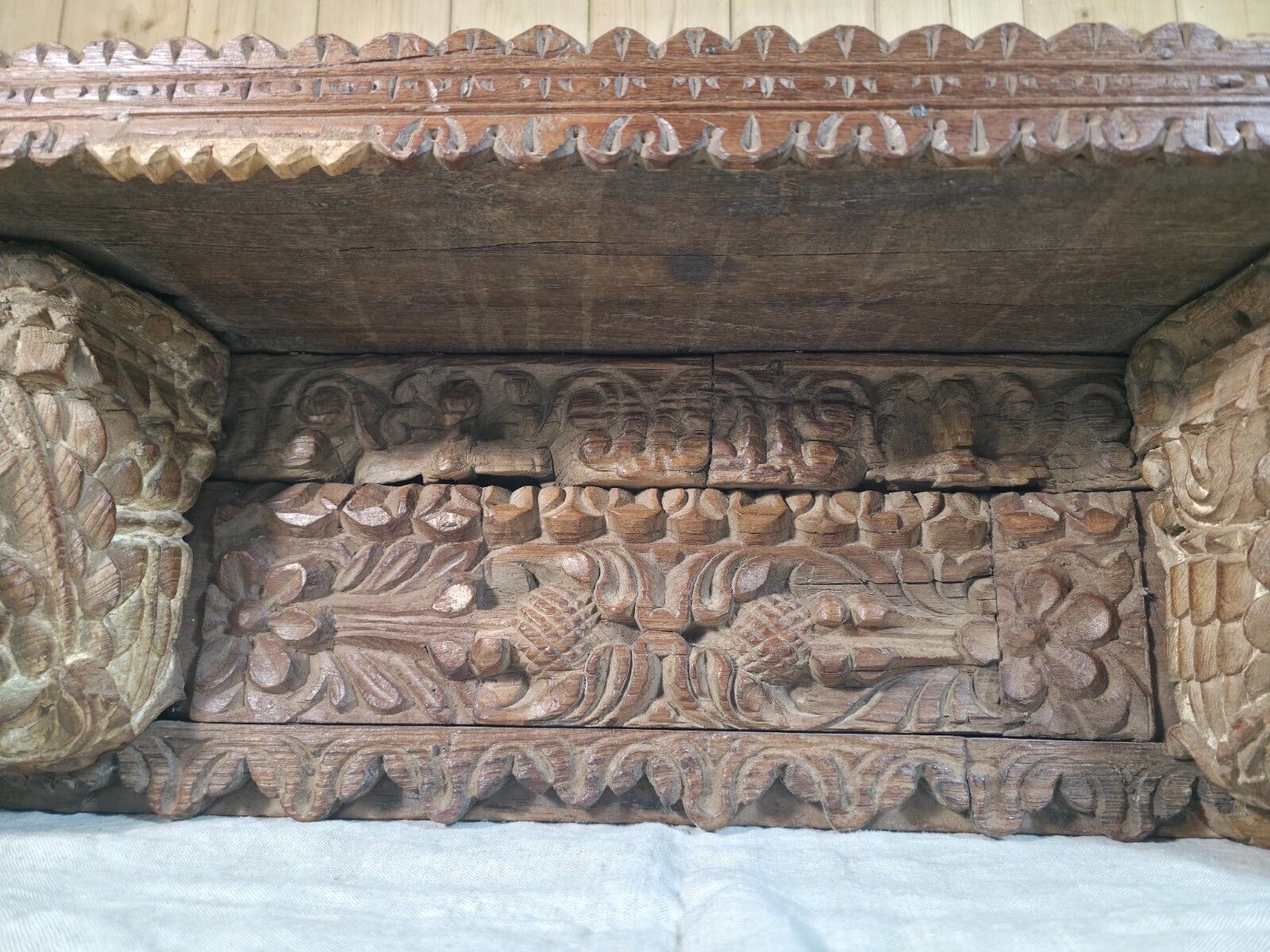 Antique Indian Carved Wooden Architectural Wall Shelf Plinth photo for sale
