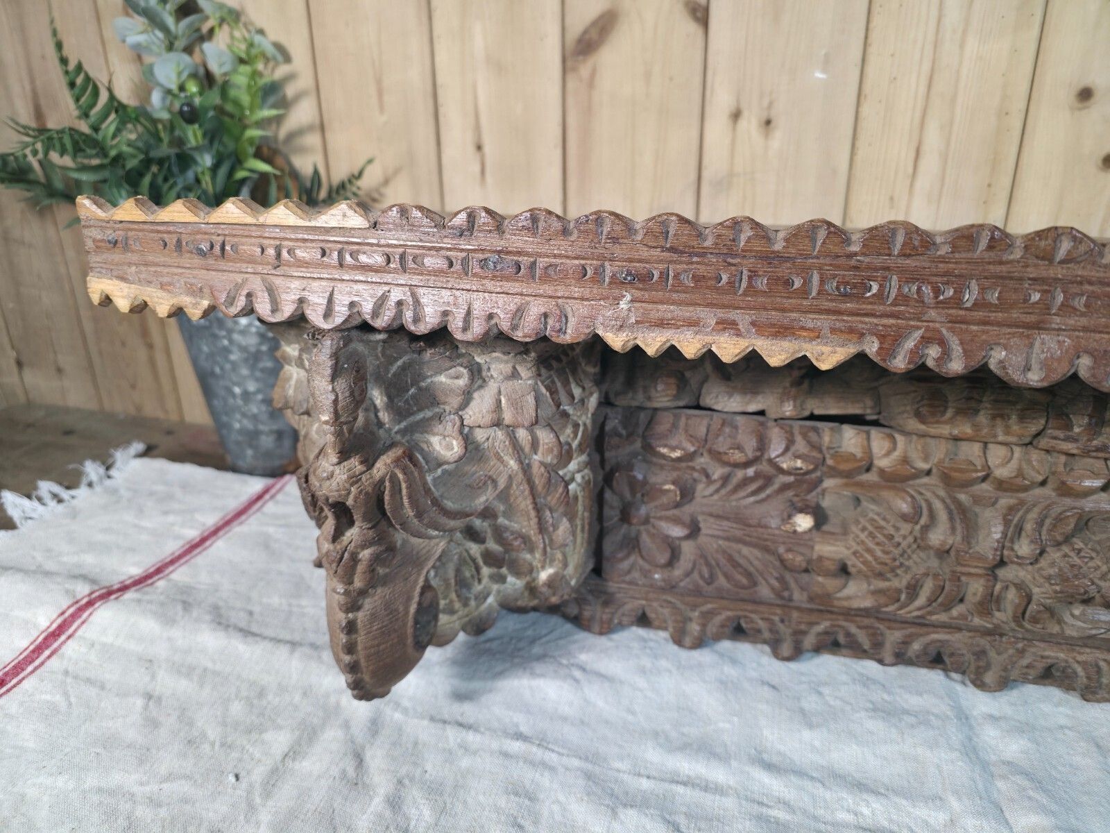 Antique Indian Carved Wooden Architectural Wall Shelf Plinth photo vinterior