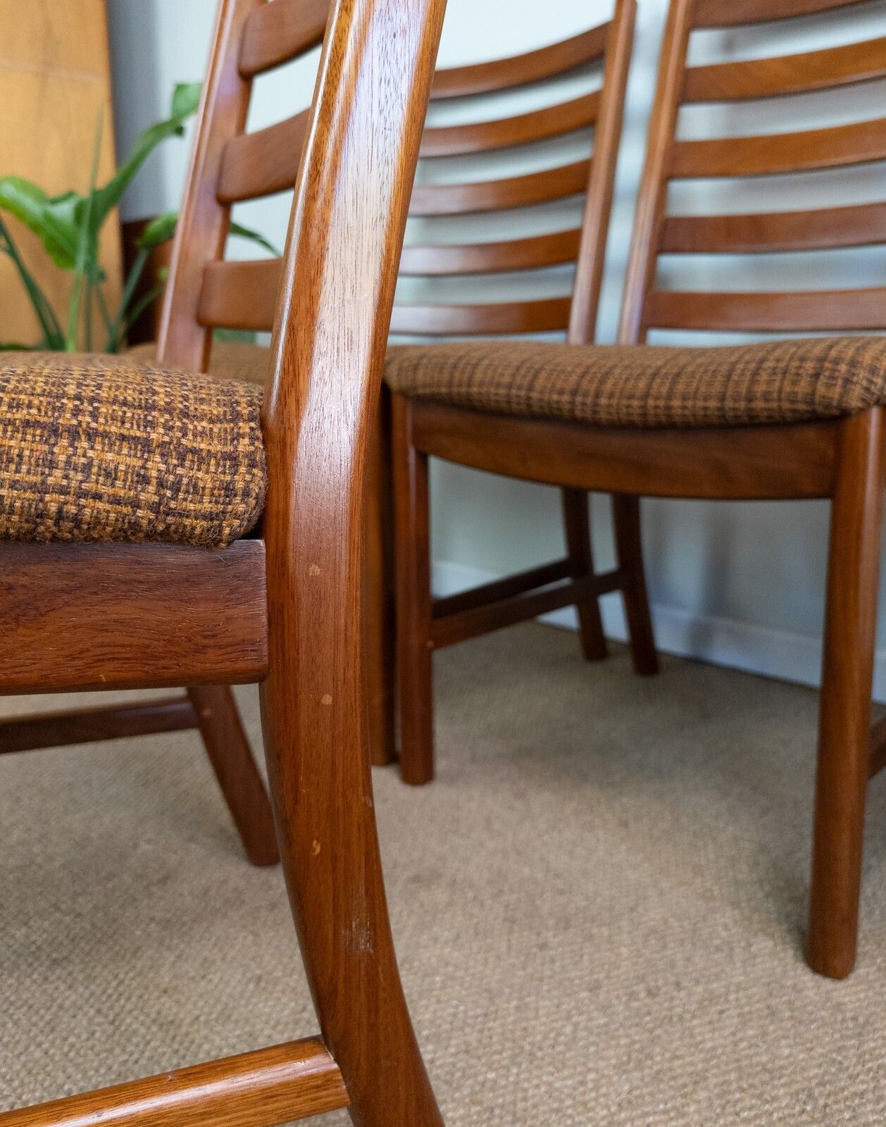 Furniture Vintage Mid Century Danish Teak Set Of 4 Js S Large Ladder Back Dining Chairs photo