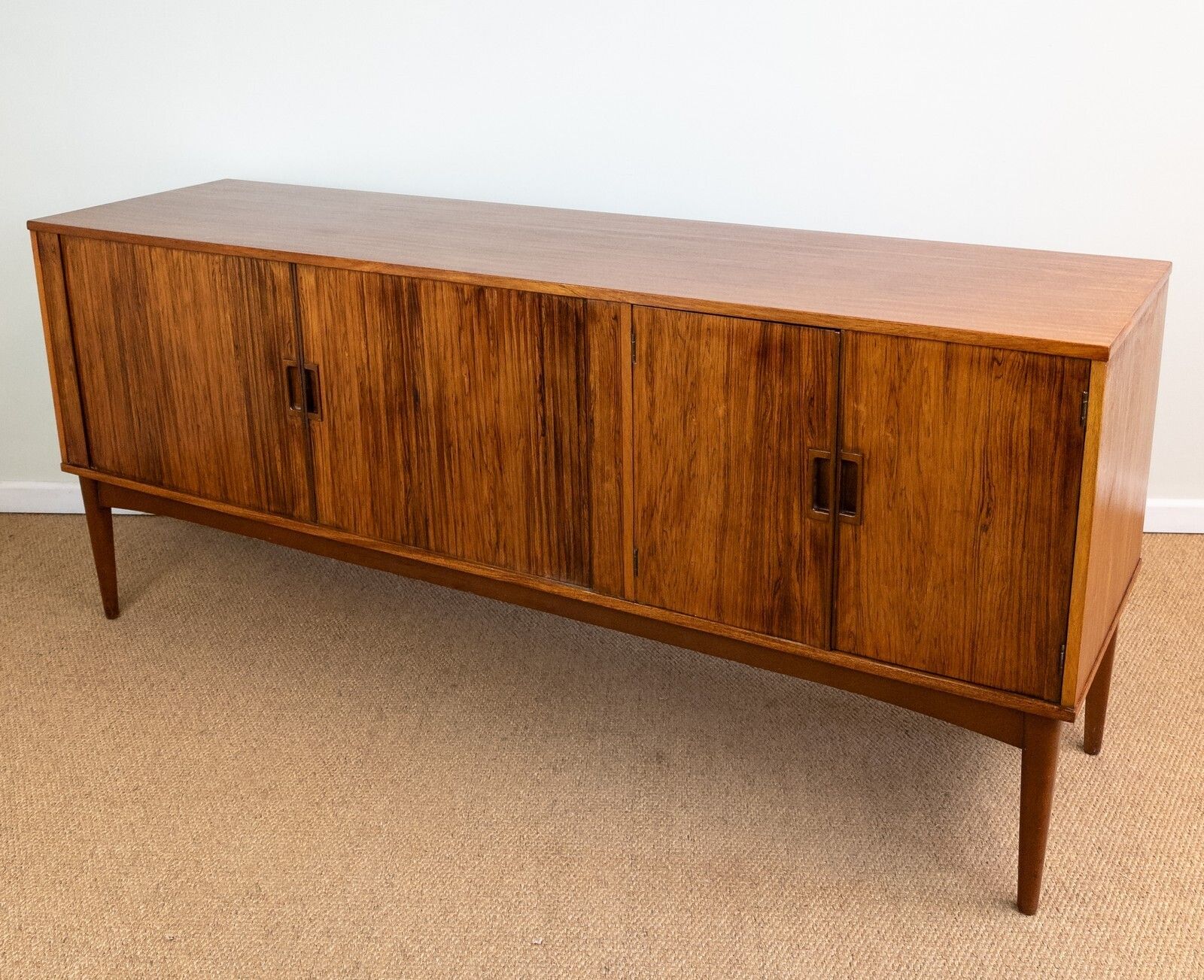 Refinished Vintage Mid Century Rosewood Teak Tambour Sideboard Record Cabinet photo Furniture