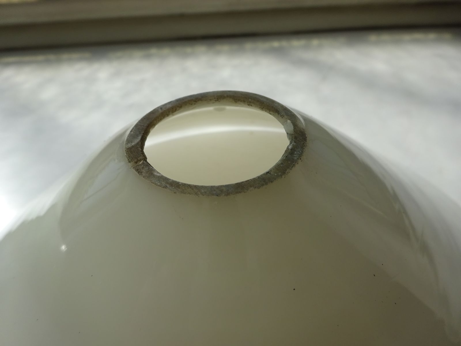 Reclaimed Pair Of Opal Glass Coolie Shades, Industrial 8" photo vintage