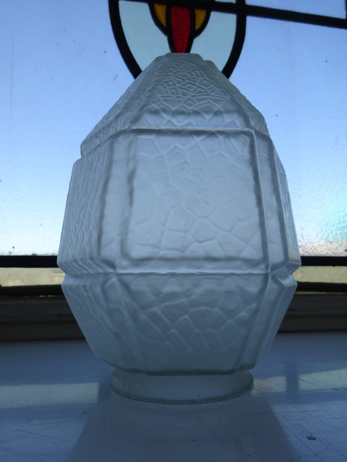 Reclaimed Art Deco Hexagonal Jewel Textured Glass Pendant Shade photo vinterior